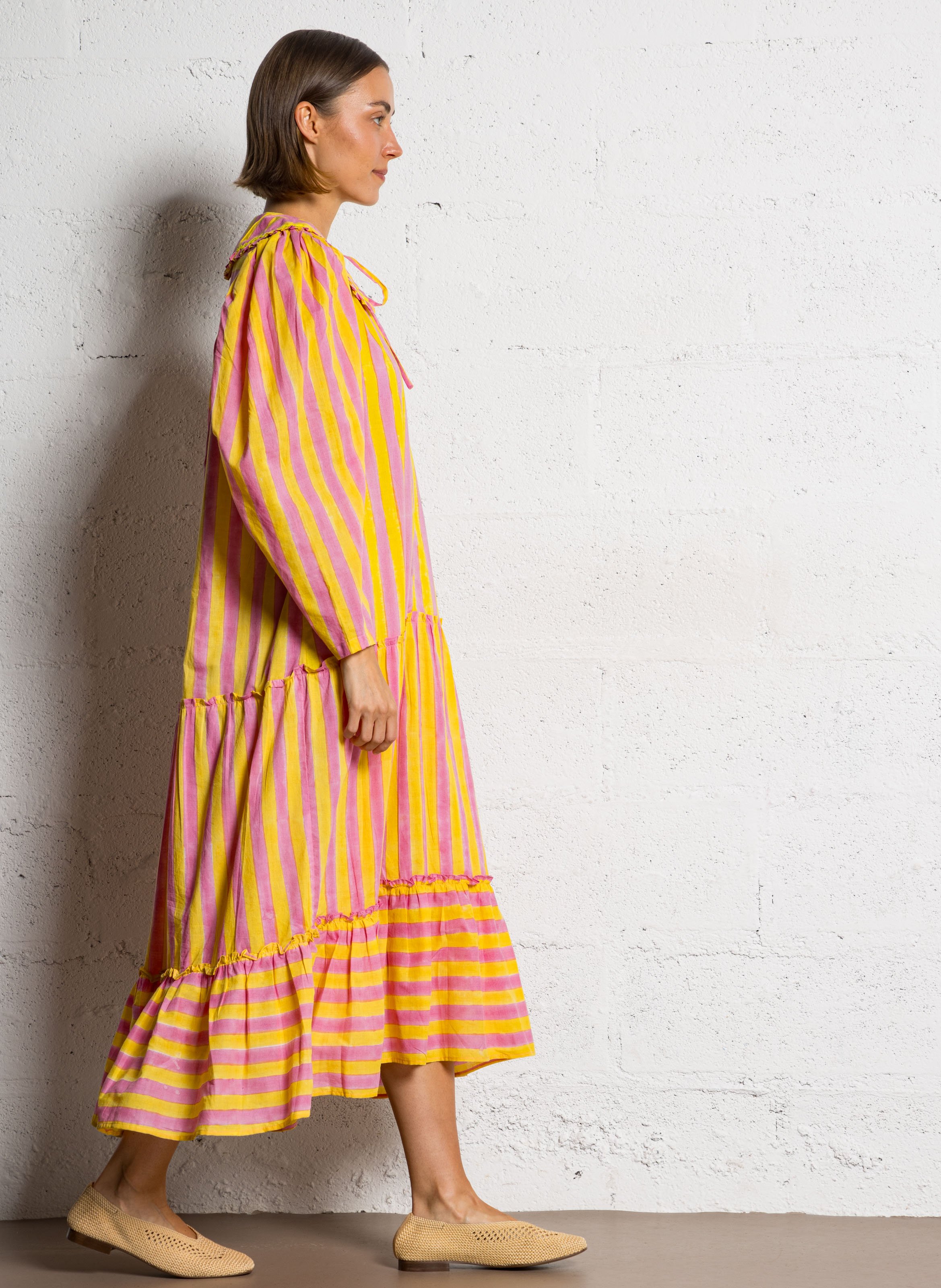 Robe longue col à revers en coton  AUTRE AURA Multicolore