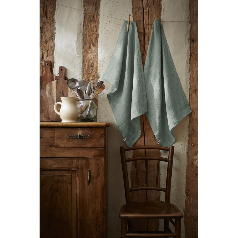 Set of 2 cotton muslin hand towels L'EFFET PAPILLON Blue