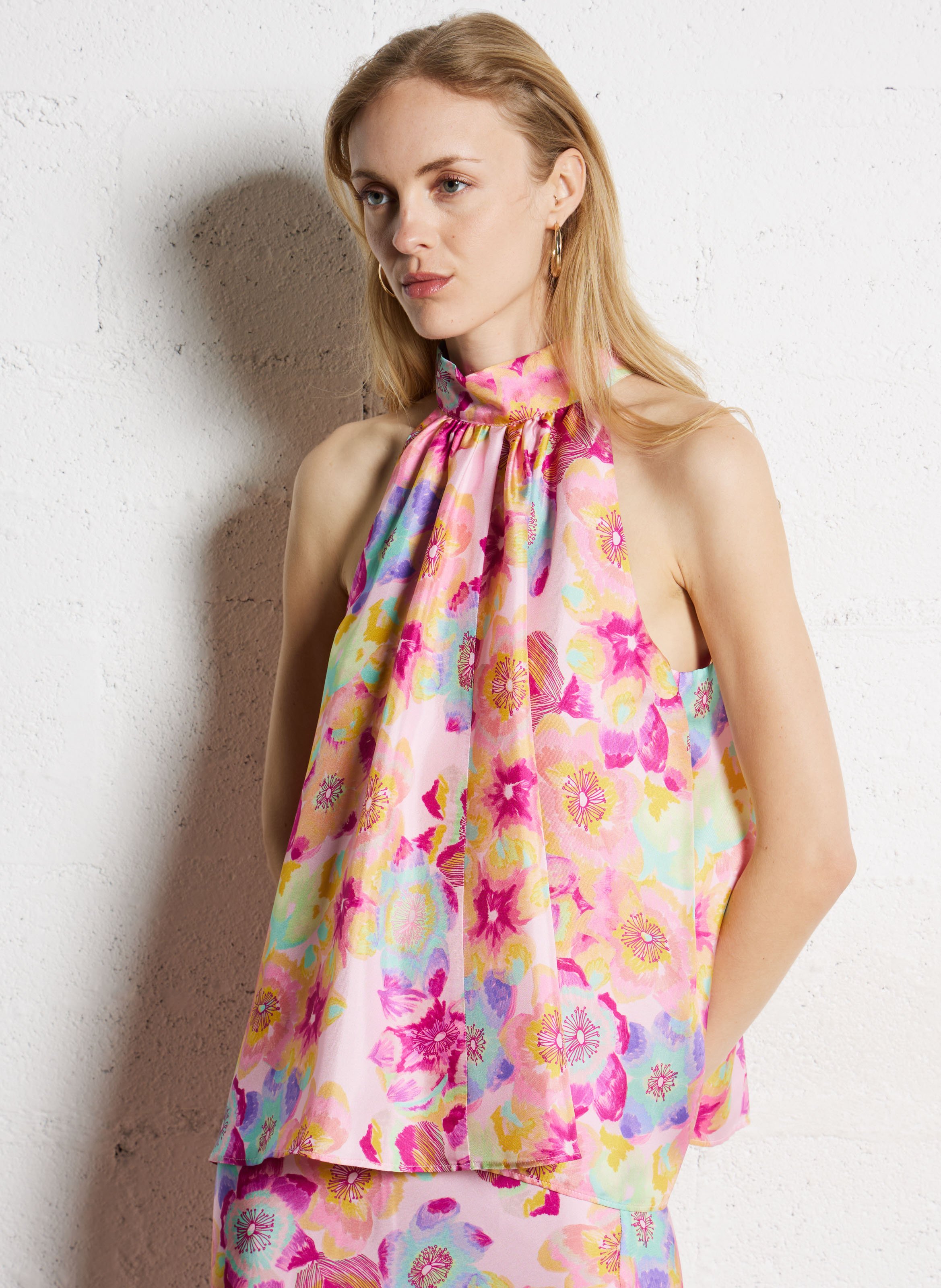 Top mit amerikanischem Ausschnitt aus Seide ELISE CHALMIN Rosa