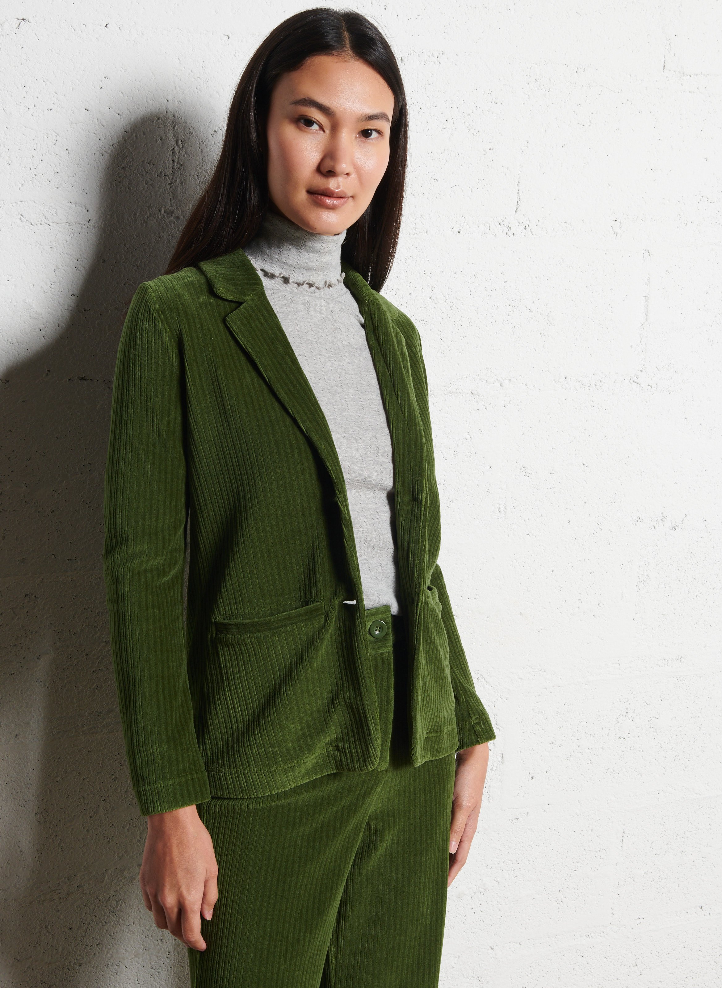 Veste droite col tailleur en velours côtelé NICE THINGS Kaki