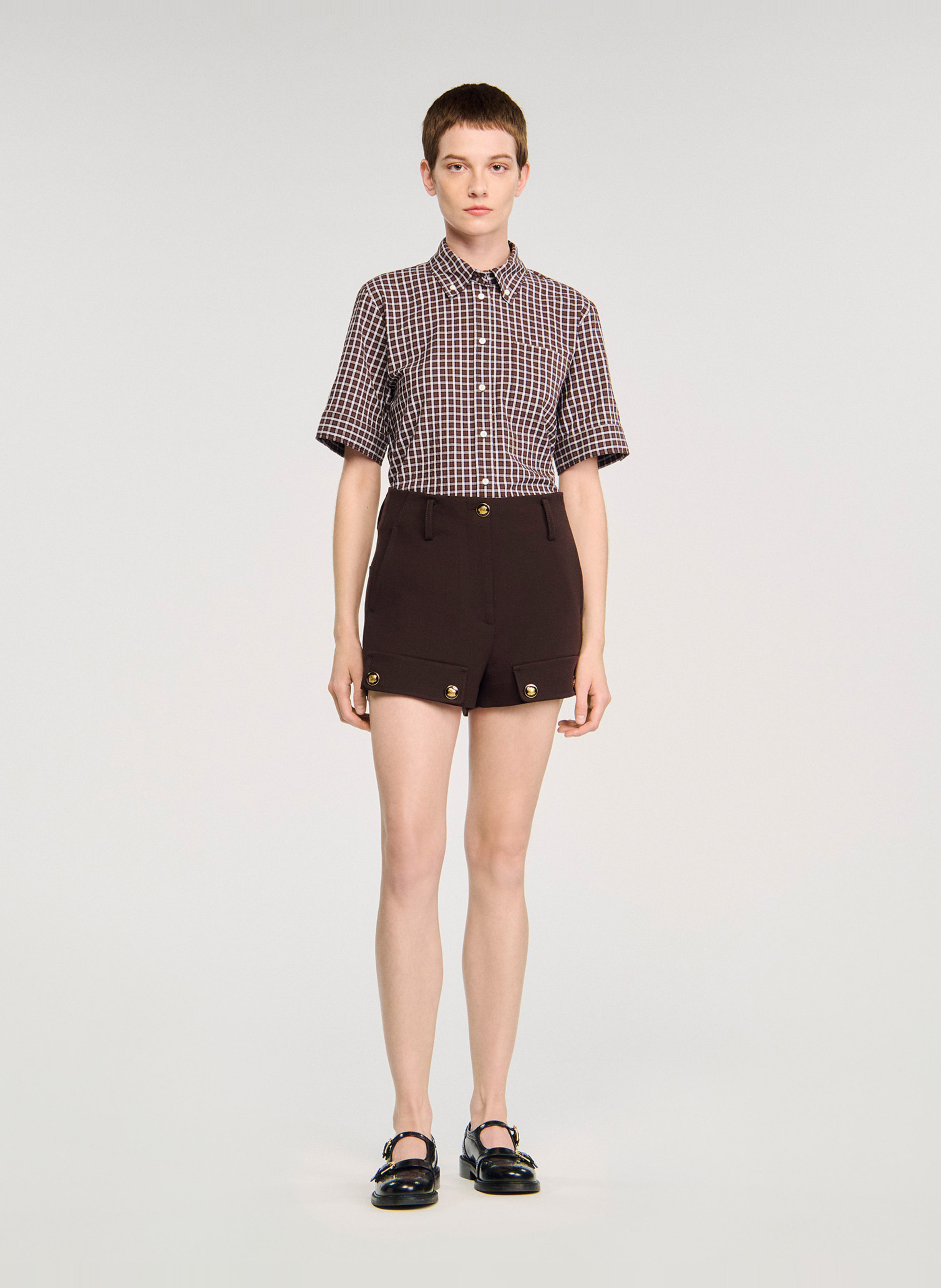 Short droit uni boutonné taille haute SANDRO Marron