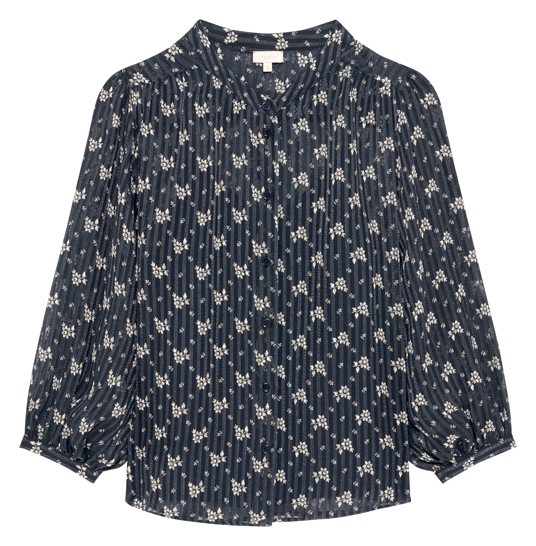 Round neck blouse with floral print PABLO Blue