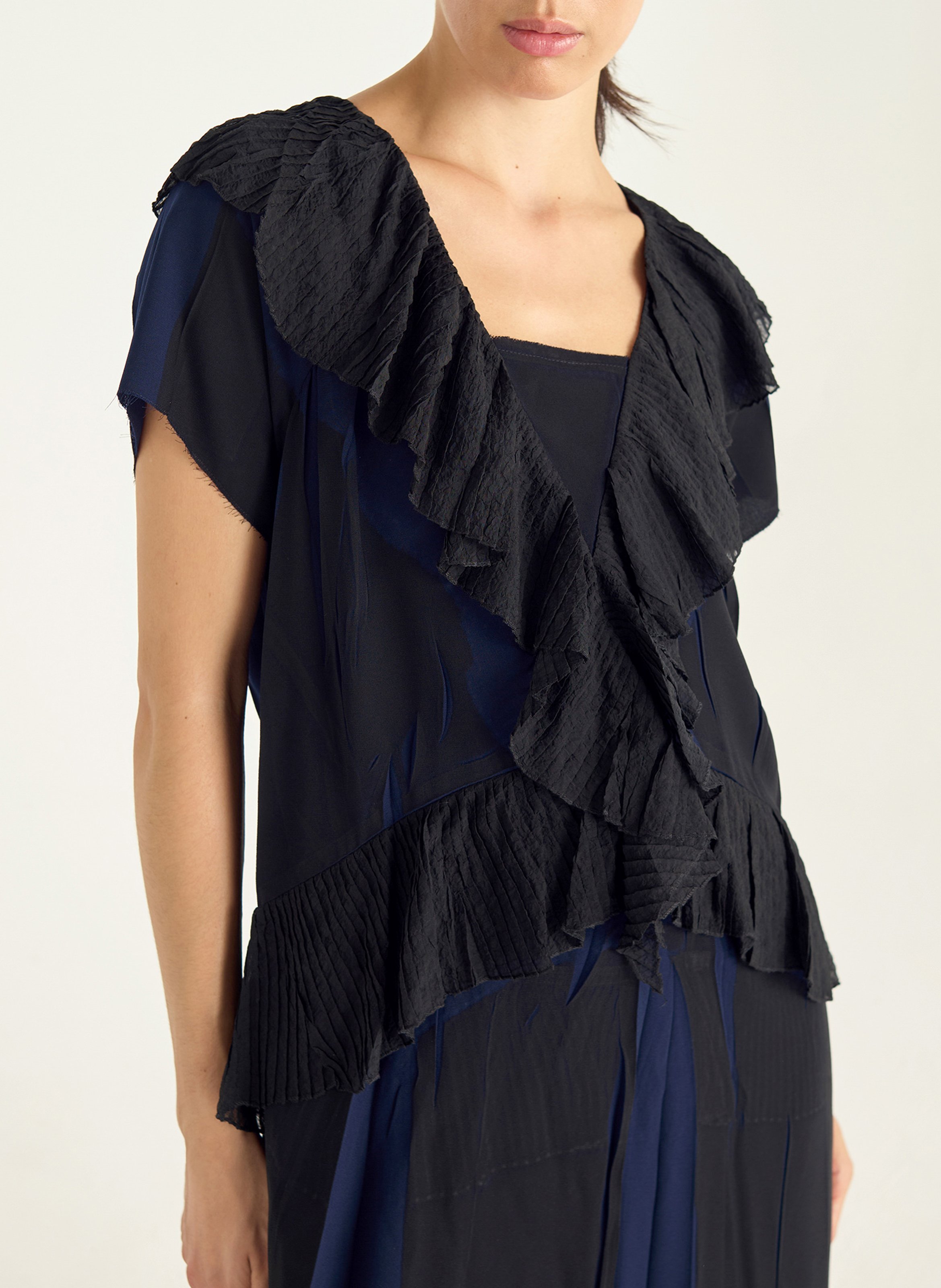 Robe midi col v plissée COTELAC Bleu