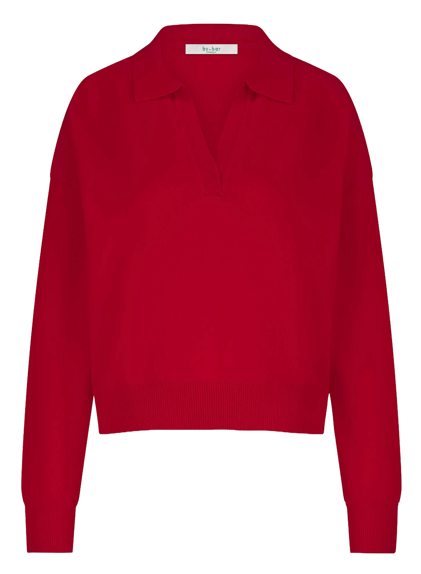 V-neck plain wool polo sweater BY BAR Red
