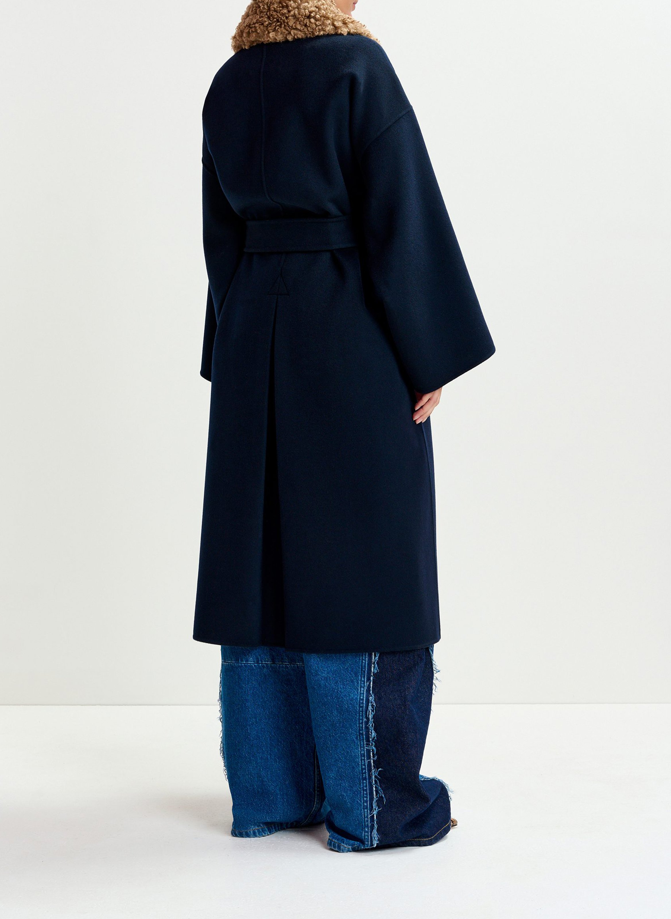 Manteau uni ceinturé en laine ESSENTIEL ANTWERP Bleu