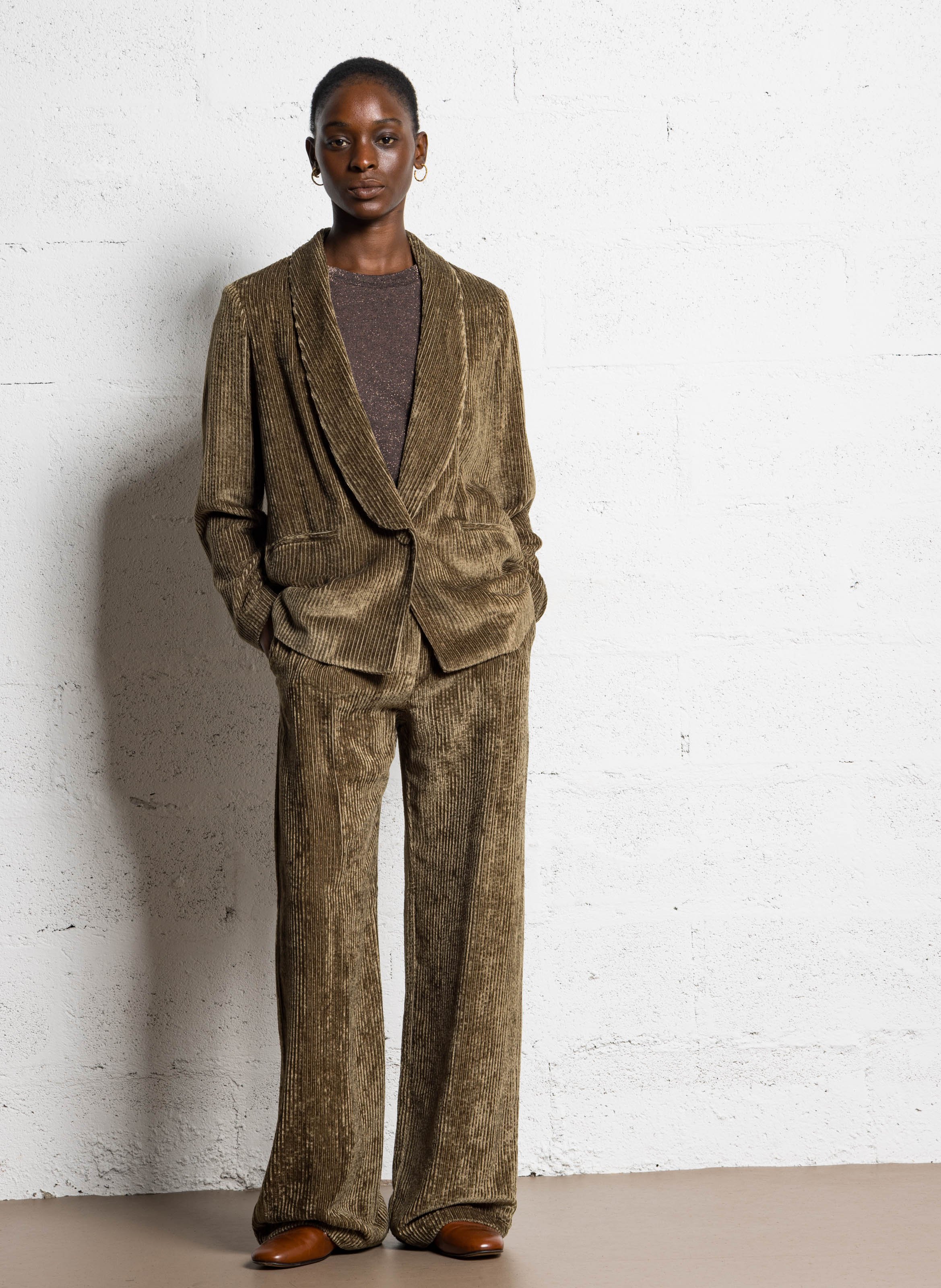 Veste droite en velours côtelé MOMONI Kaki