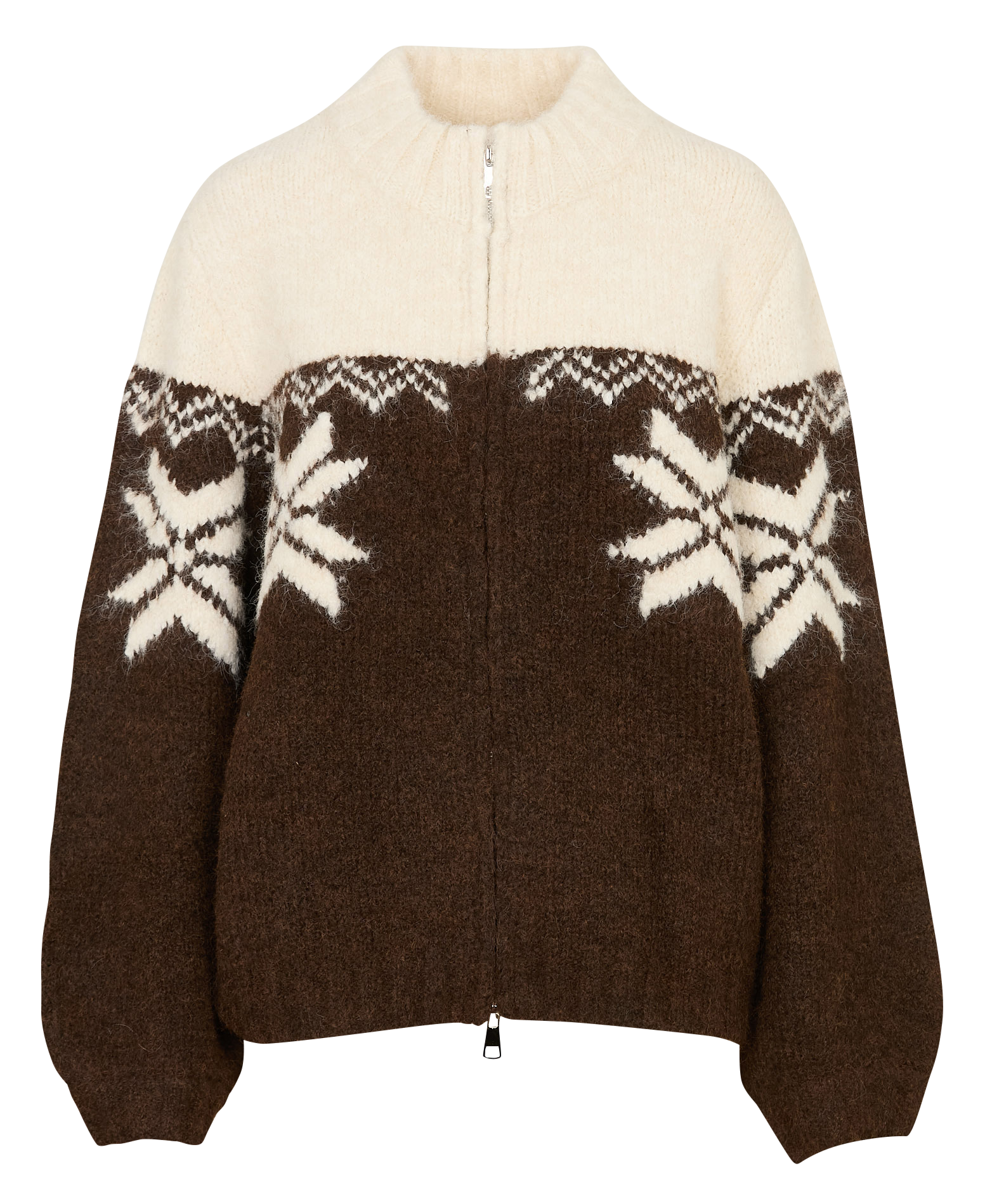 Rundhalsausschnitt-Pullover mit Reißverschluss und Muster THE KORNER Braun