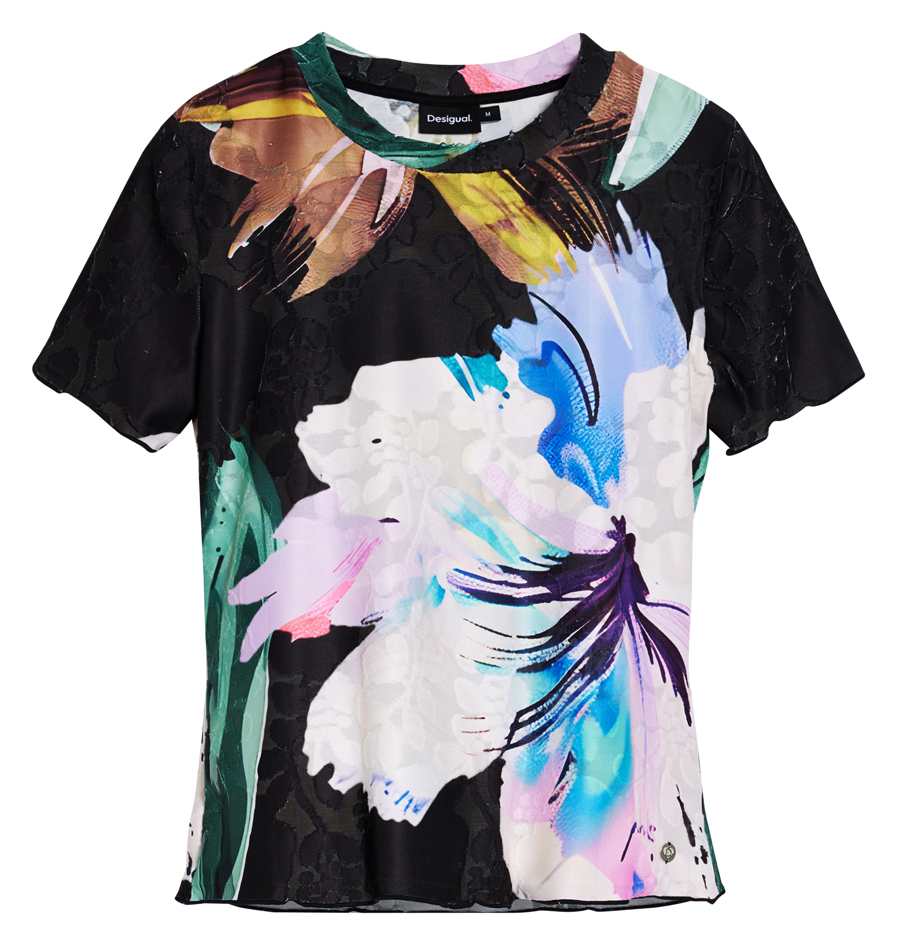 Tee-shirt court droit fleuri DESIGUAL Noir