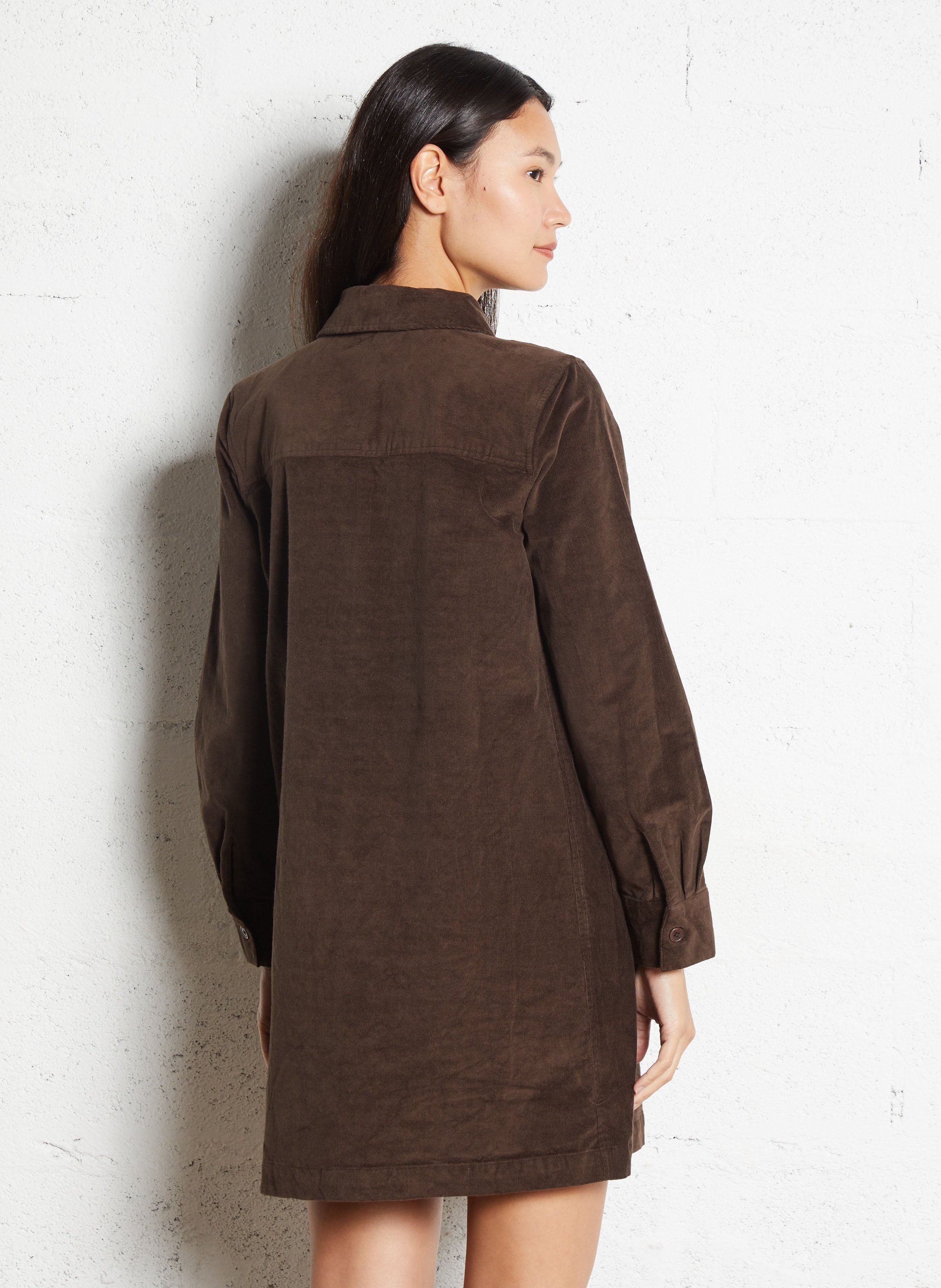 Loose-fit cotton shirt dress with classic collar PETITE MENDIGOTE Brown