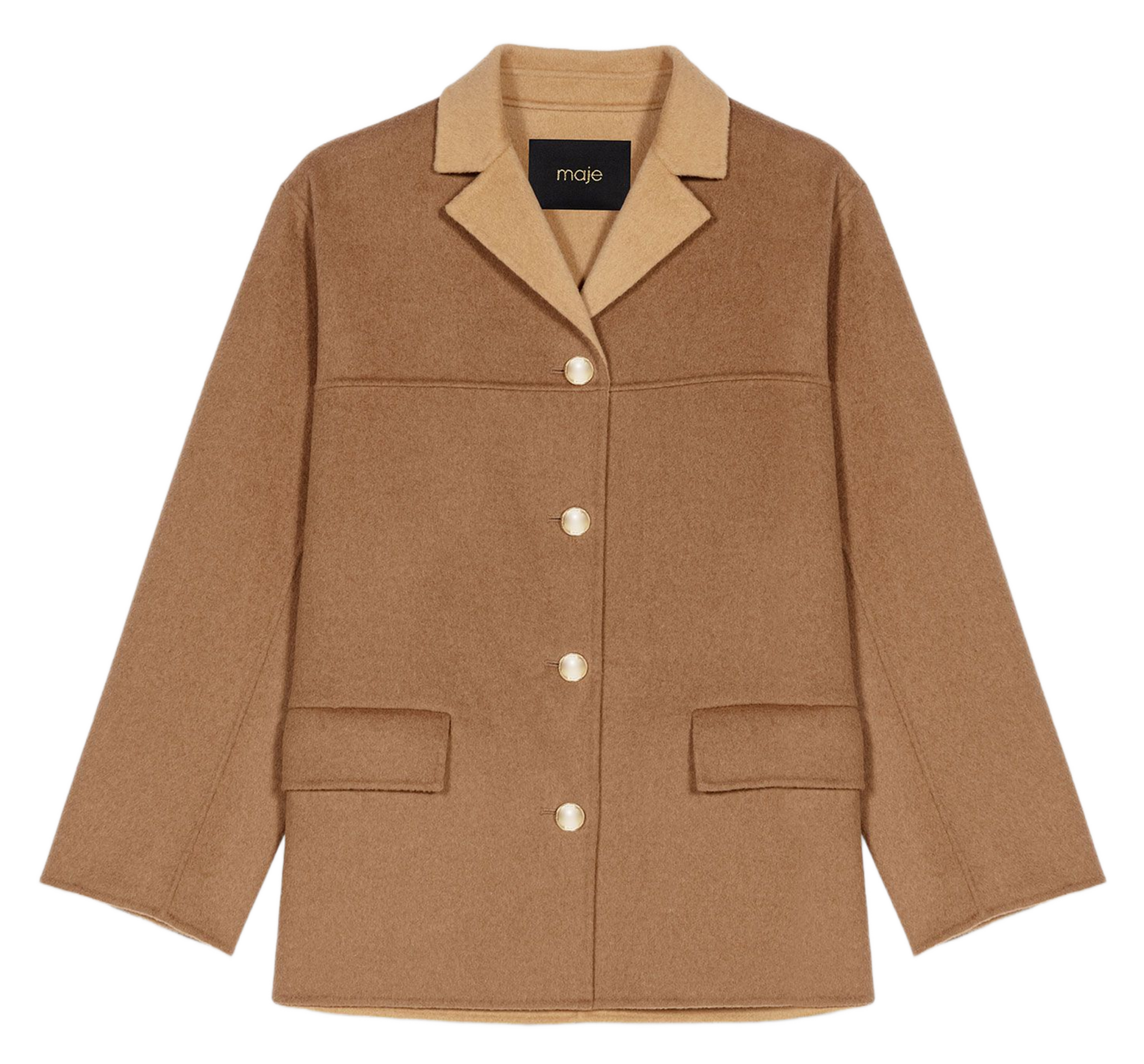 Manteau col taille en laine mélangée MAJE Marron