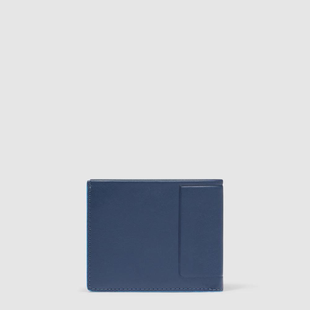 Men's wallet with coin pocket, credit card slots, removable flap, and RFID protection PIQUADRO Blue