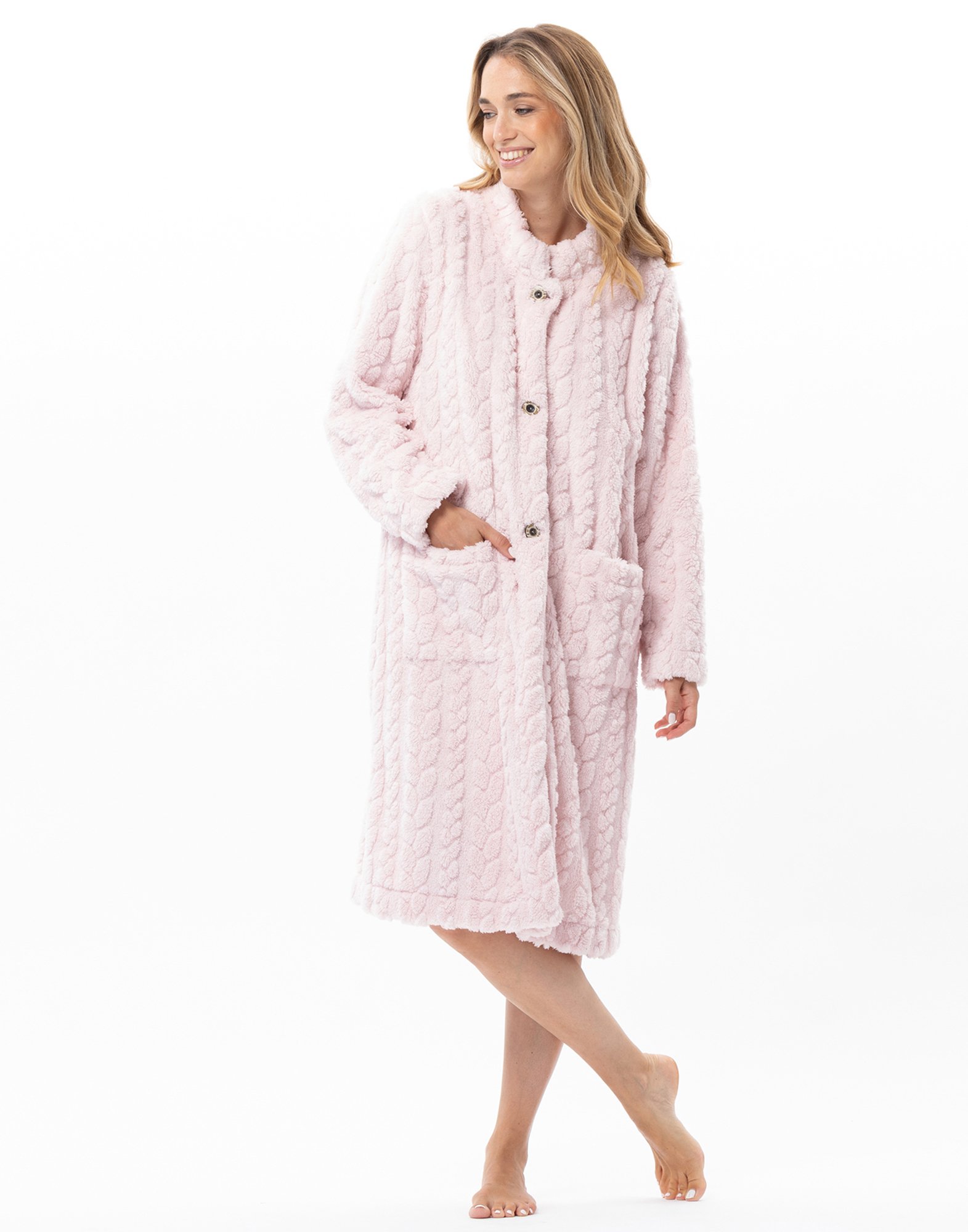 Braided effect button-up dressing gown Pink