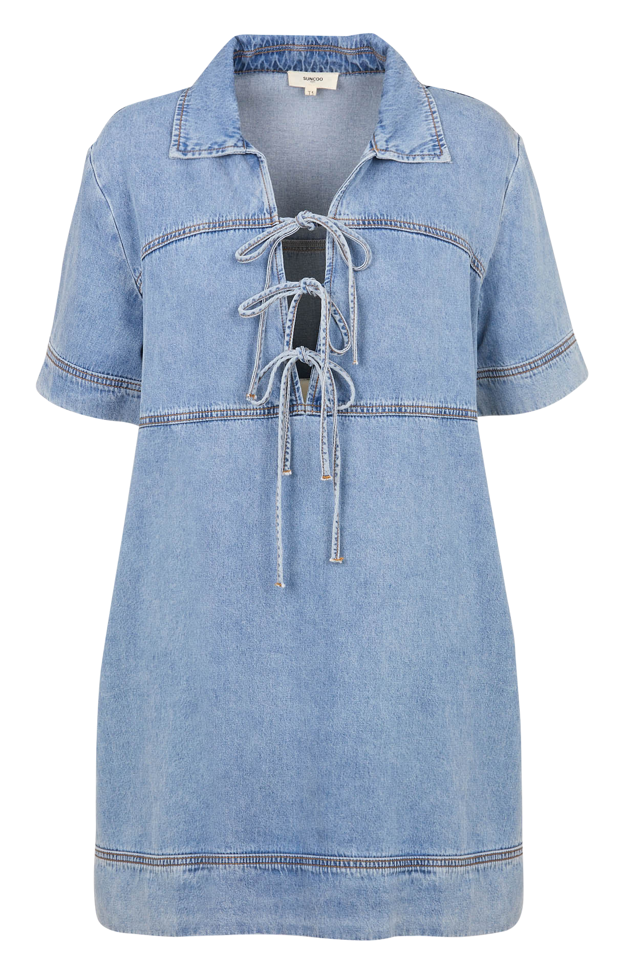 Weite kurze Jeanskleid SUNCOO Blau