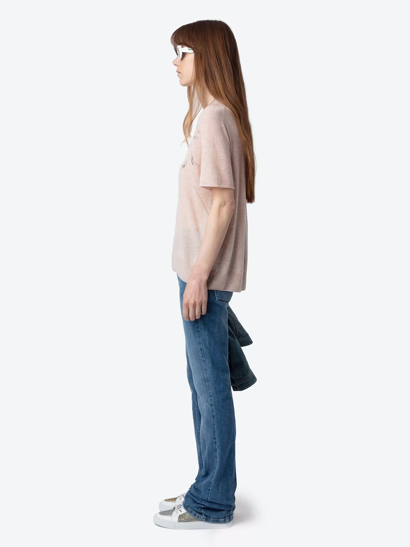 Tee-shirt droit col rond en cachemire ZADIG&VOLTAIRE Rose