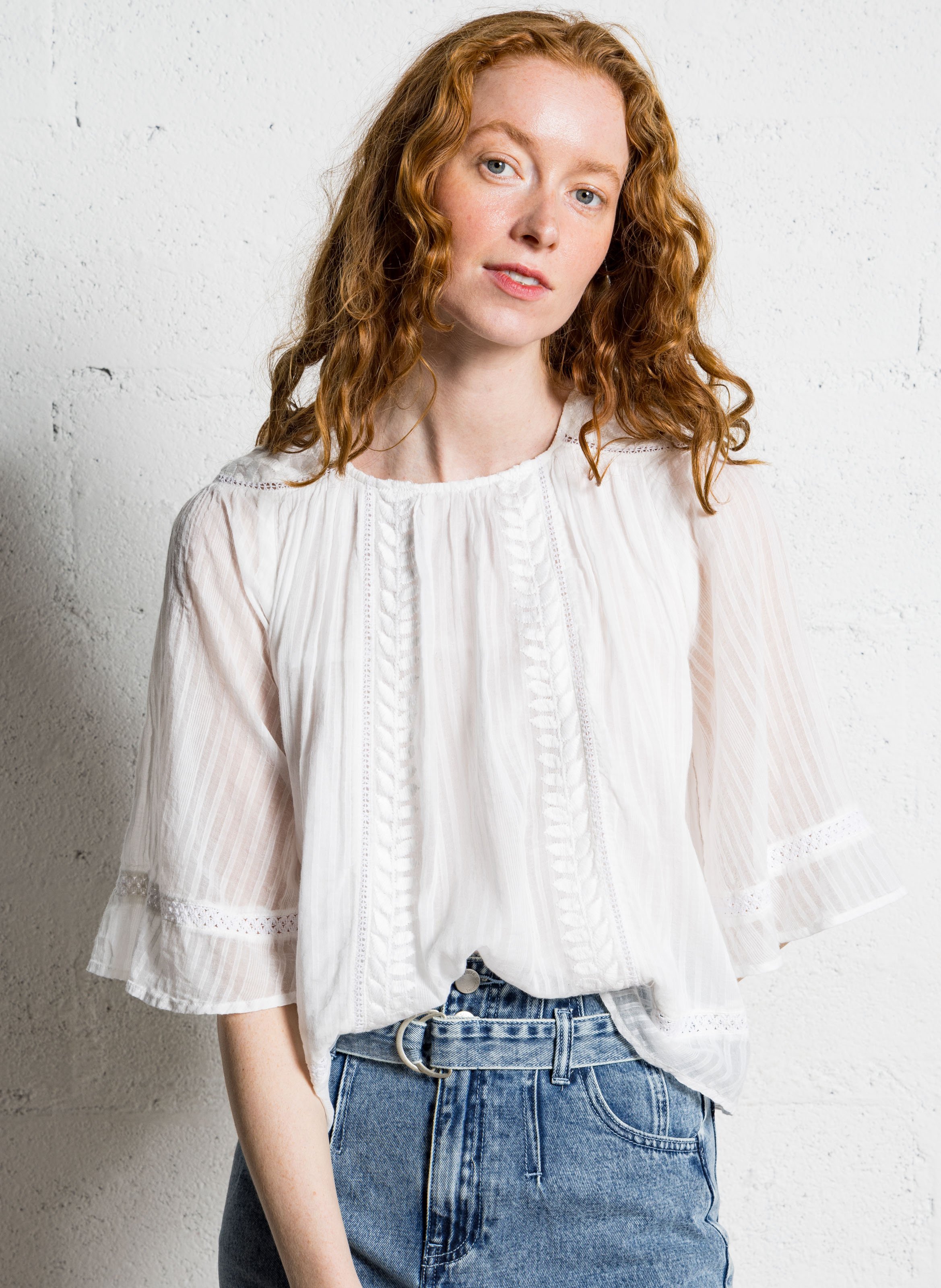 Blouse oversize col rond en coton SUNCOO Blanc