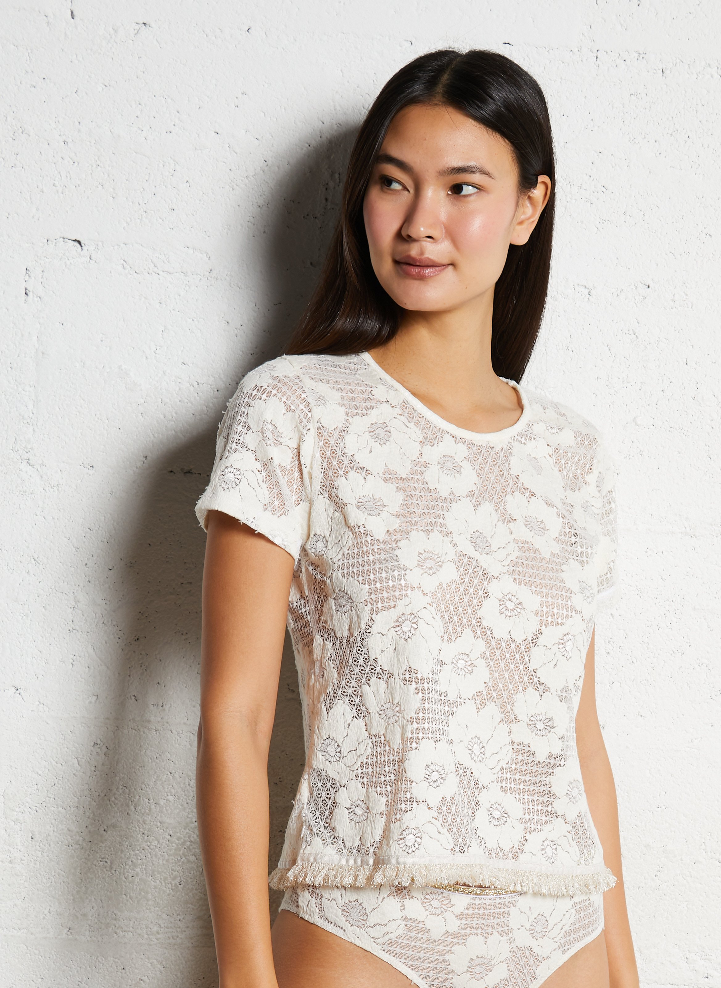 Lace short-sleeve top LA NOUVELLE Beige