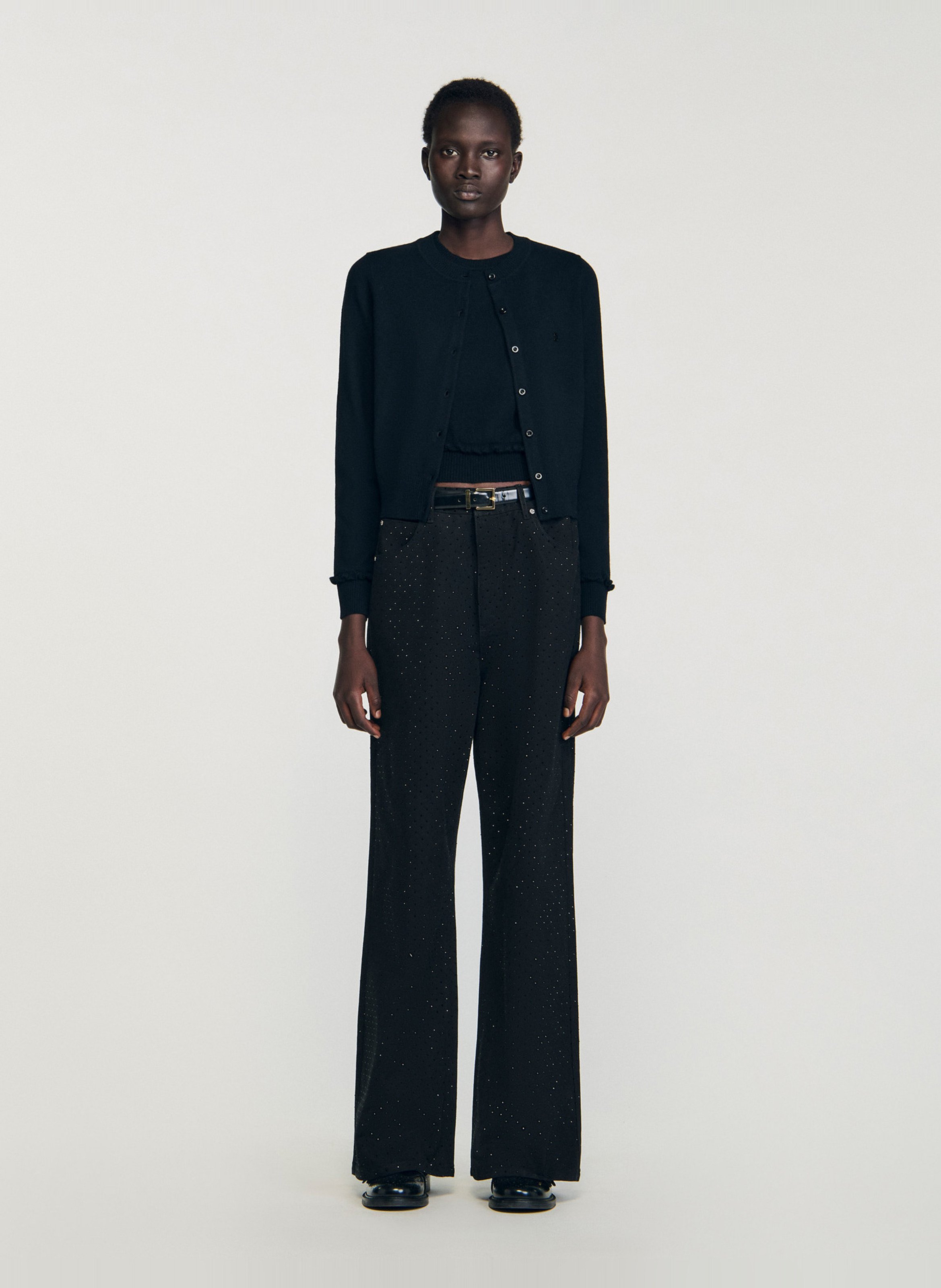 Cardigan à volants en laine mélangée SANDRO Noir