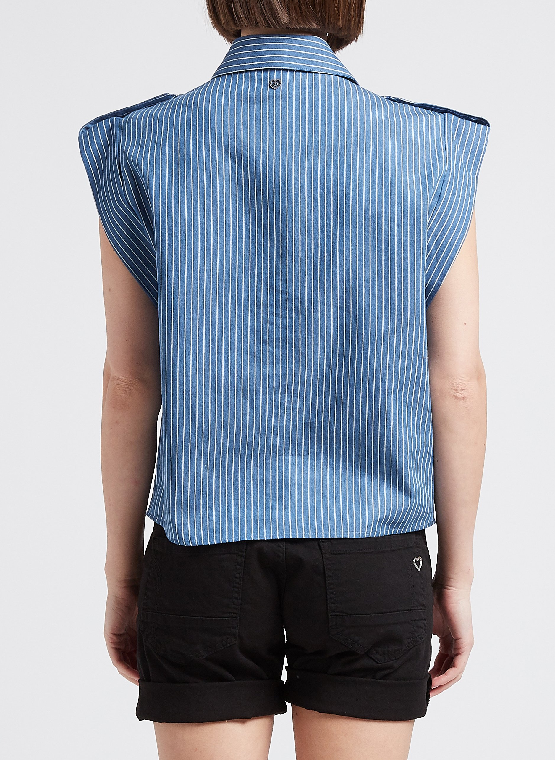 Chemise sans manches à rayures en coton PLEASE Blue