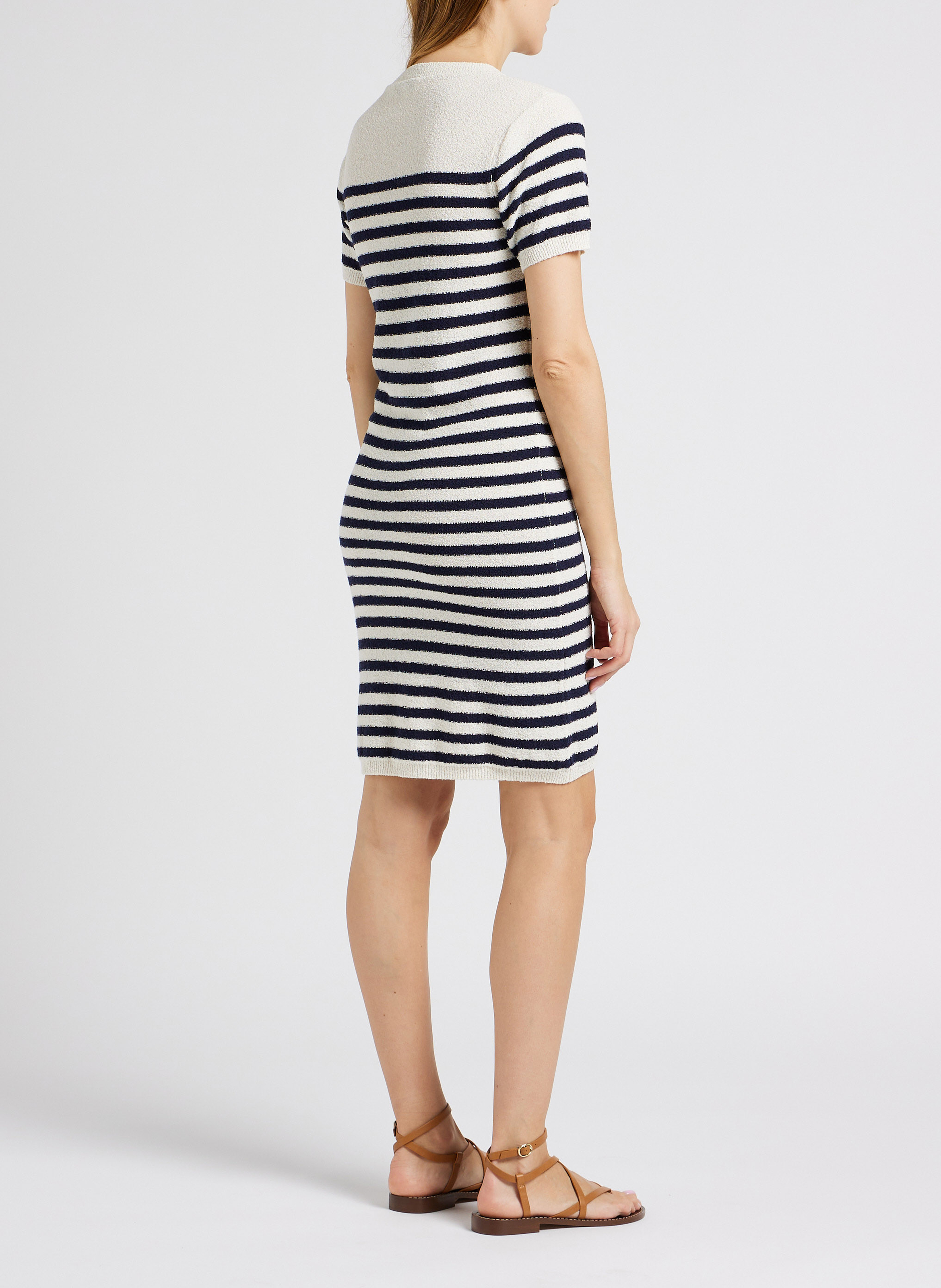 Jurk van katoenmix met marinestrepen en ronde hals LA PETITE FRANCAISE Blauw