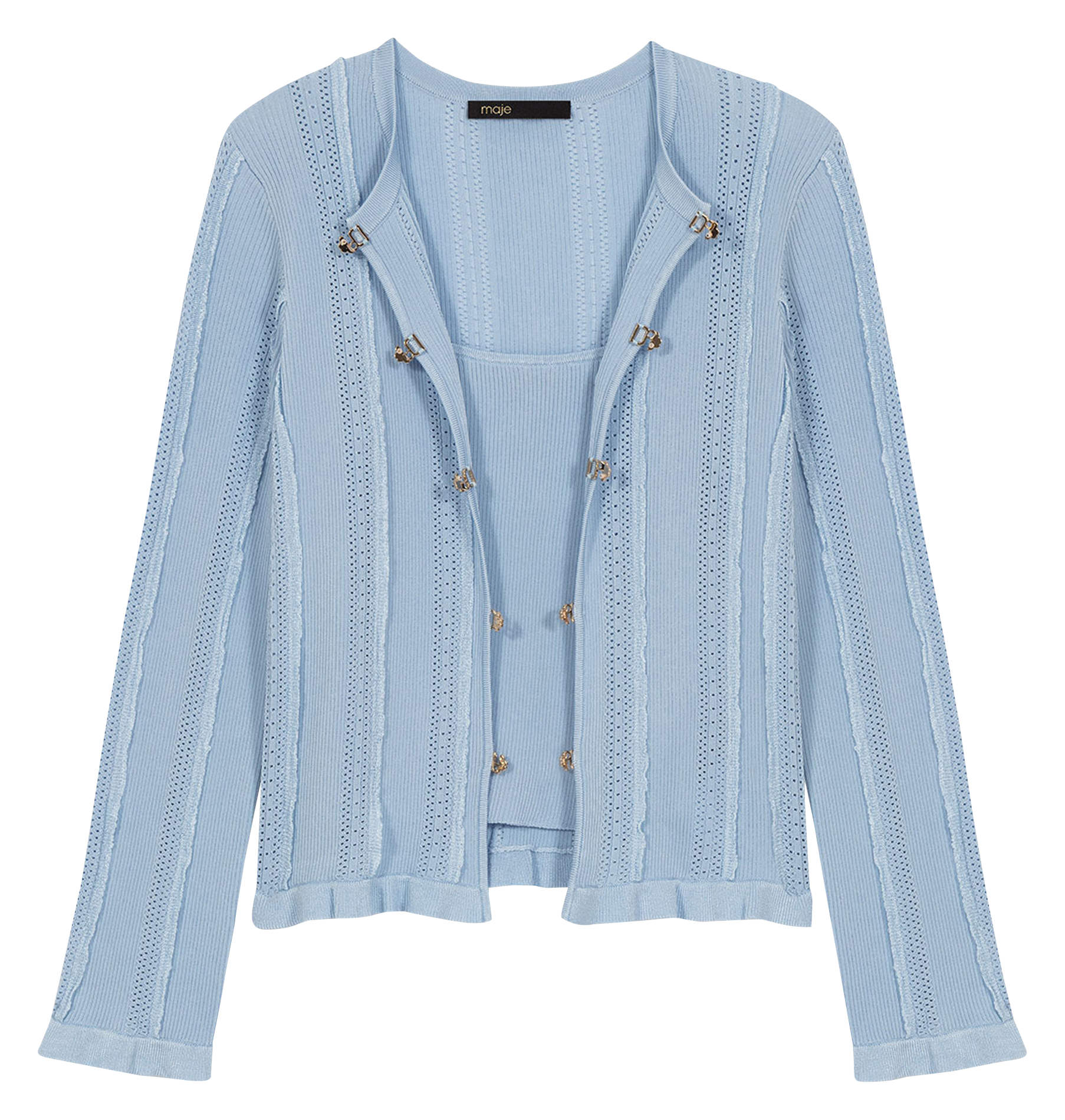 Cardigan 2-en-1 droit texturé MAJE Bleu