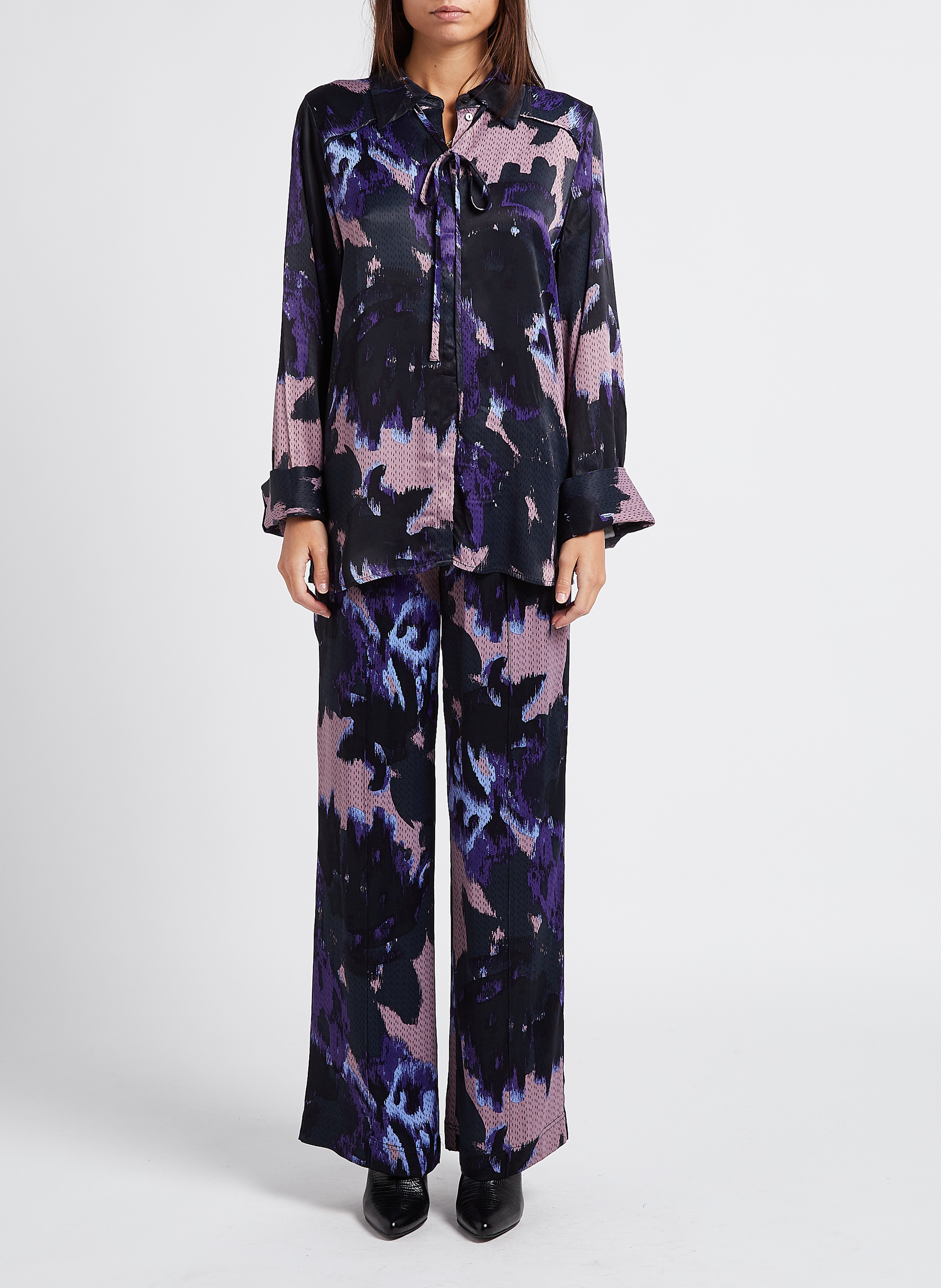 Printed high-waisted wide-leg trousers VILA Blue