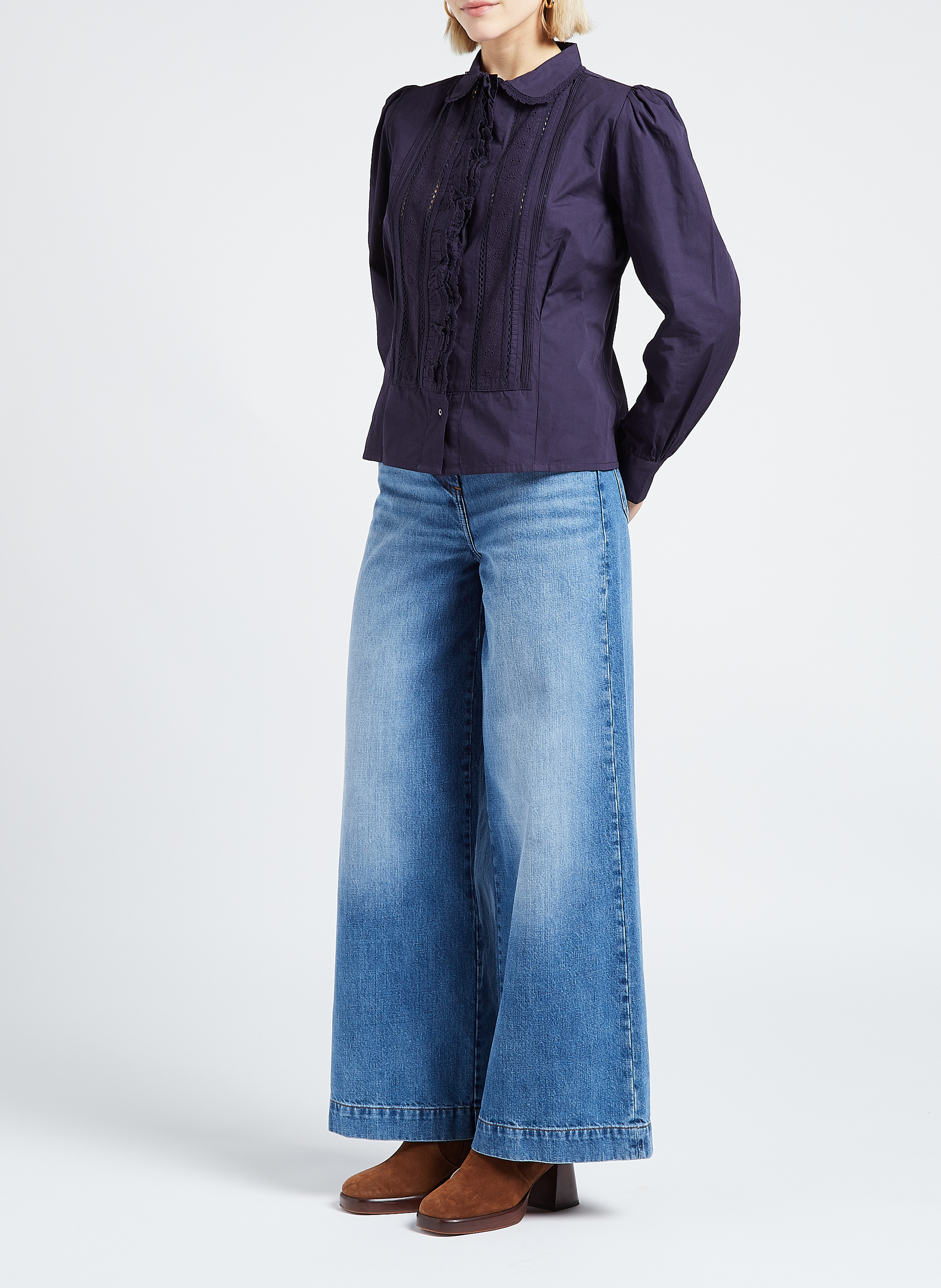 Bluse mit Bubikragen, aus Baumwoll-Popeline ANTIK BATIK Blau