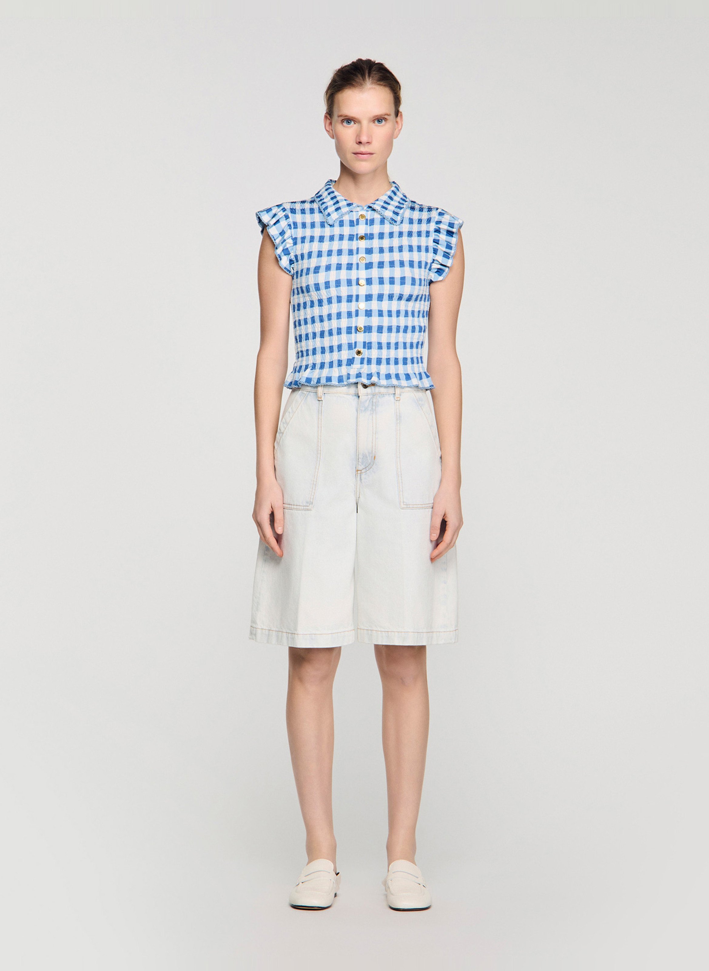 Geruite top met klassieke kraag SANDRO Blauw