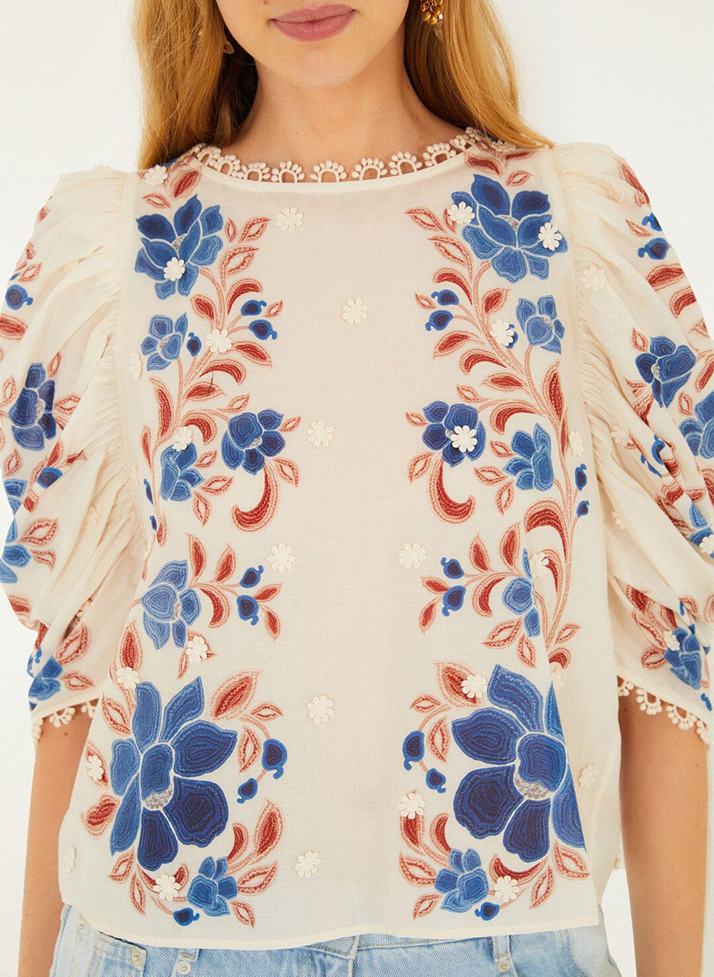 Blouse imprimée à détail brodés FARM RIO Beige