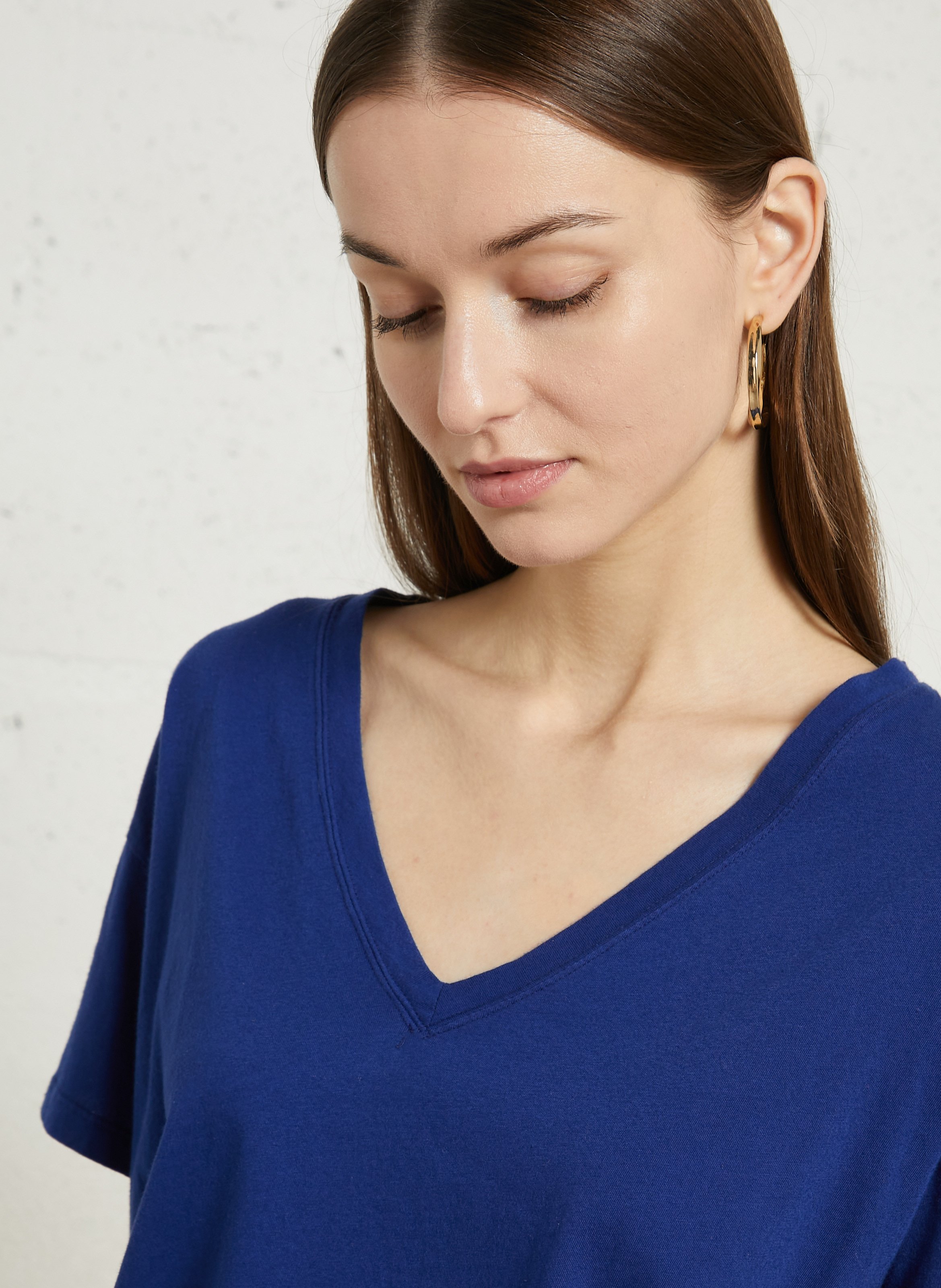 T-shirt met korte mouwen en V-hals uni MAJESTIC FILATURES Blauw