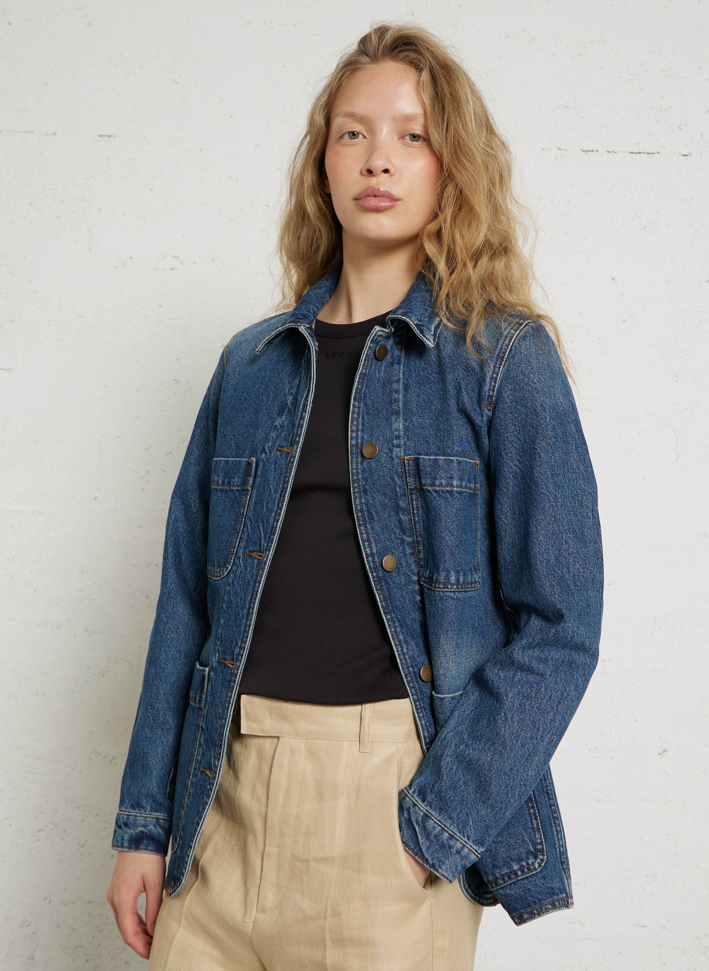 Taillierte Jeansjacke aus Baumwolle SOEUR Blau