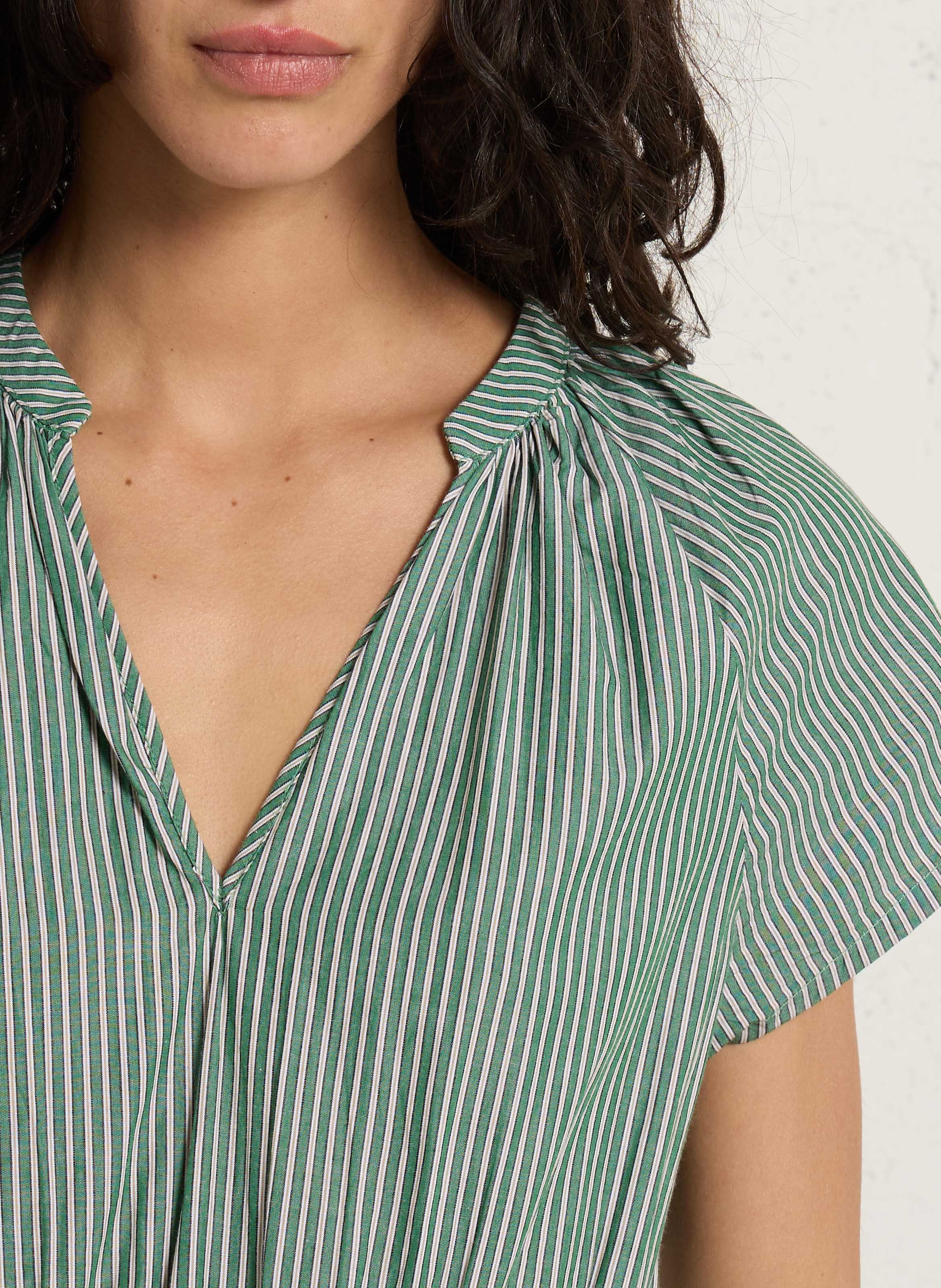 Lange, gestreepte katoenen jurk met V-hals PETITE MENDIGOTE Groen