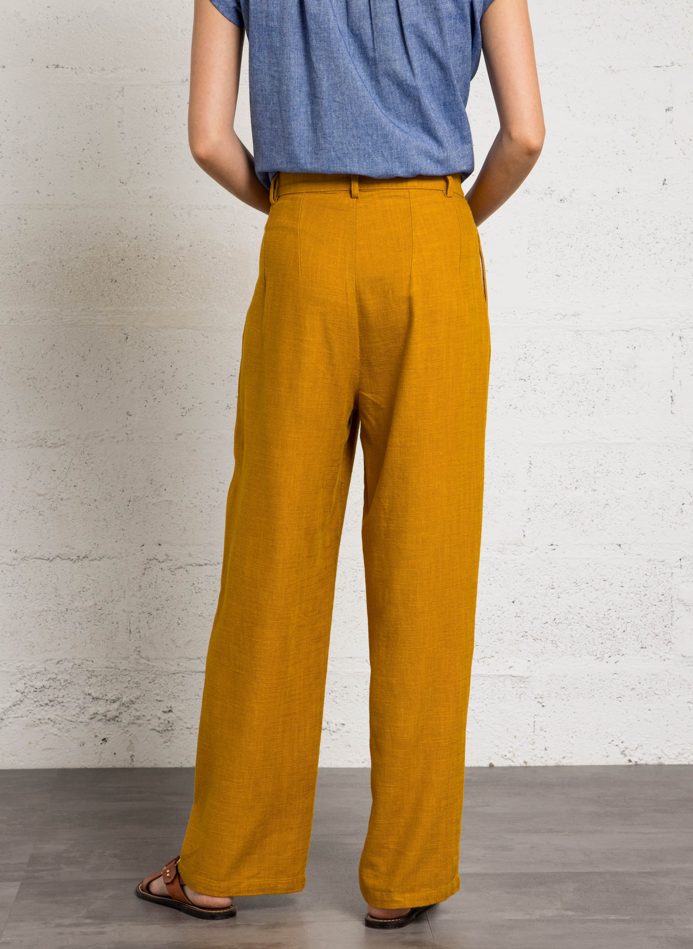 Gerade geschnittene Hose aus Leinen und Baumwolle BELLA JONES Gelb