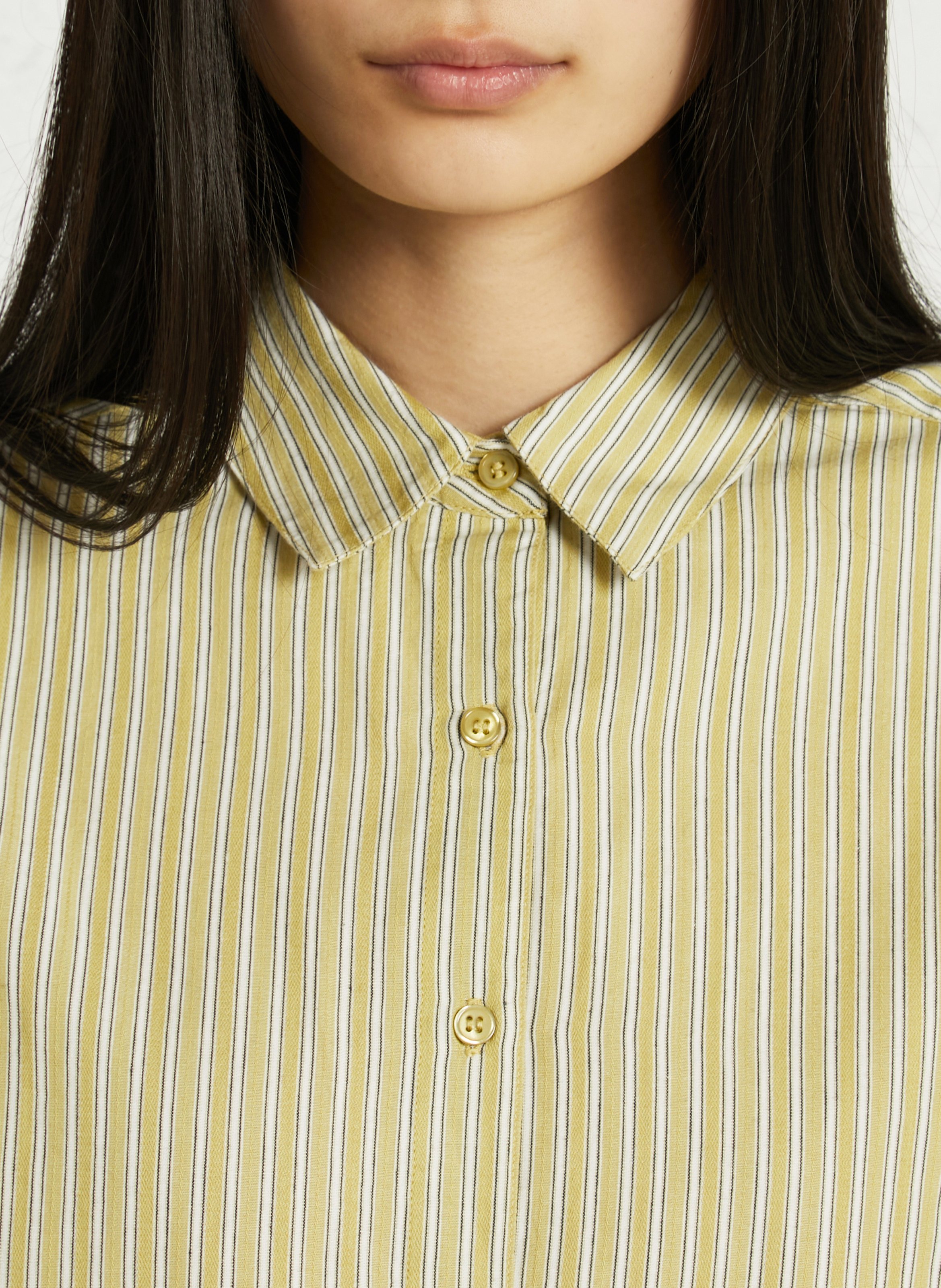 Ruimvallende, gestreepte, katoenen blouse met klassieke kraag PETITE MENDIGOTE Groen