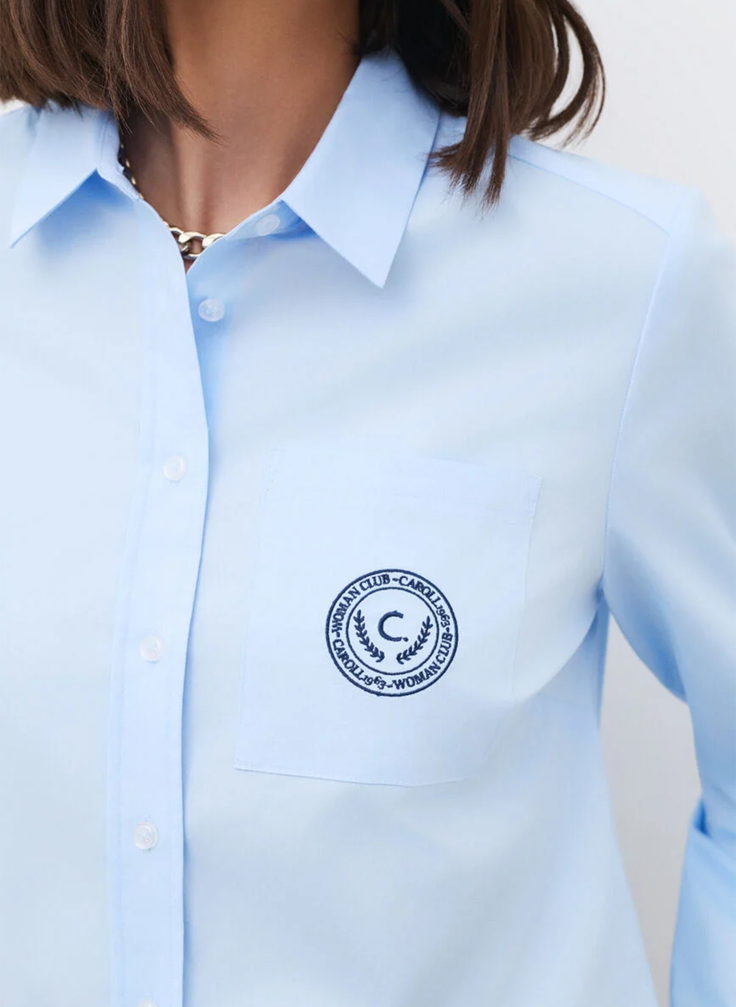 Chemise droite col classique en coton et coton recyclé mélangé CAROLL Bleu