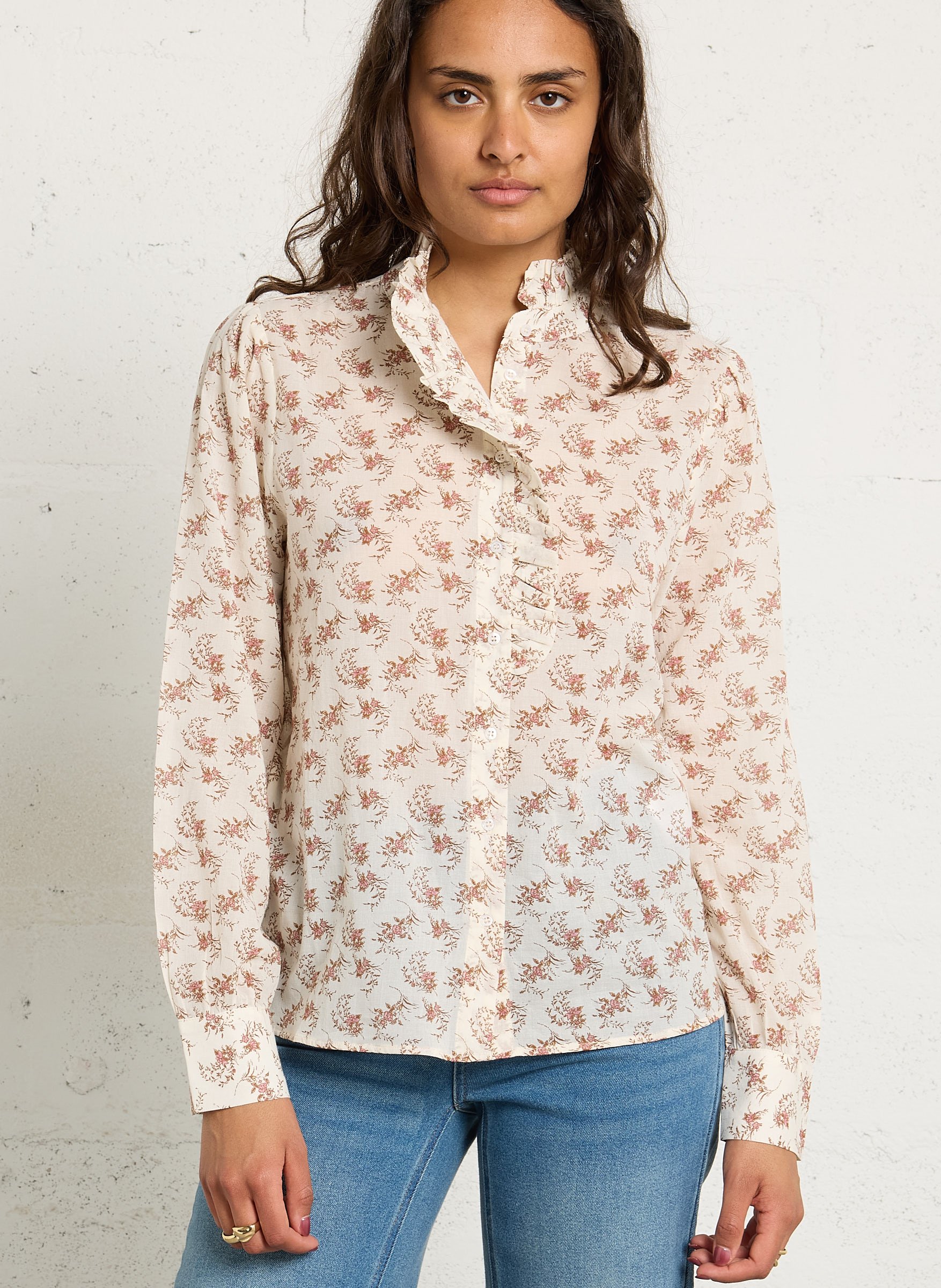 Printed Victorian-collar shirt MAISON 123 Beige