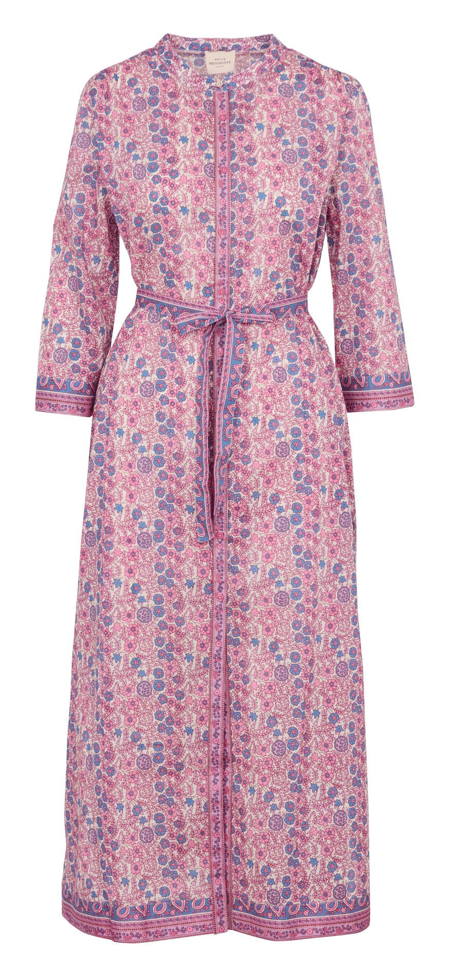 Lange, katoenen jurk met ronde hals PETITE MENDIGOTE Beige