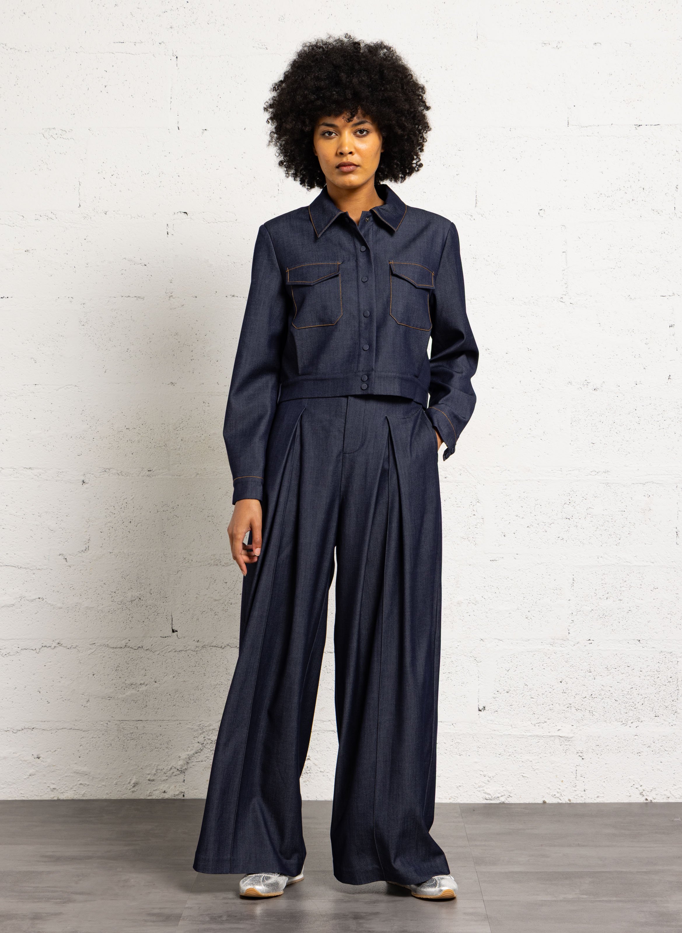 Azawood high-waisted wide-leg trousers SUNCOO Raw denim