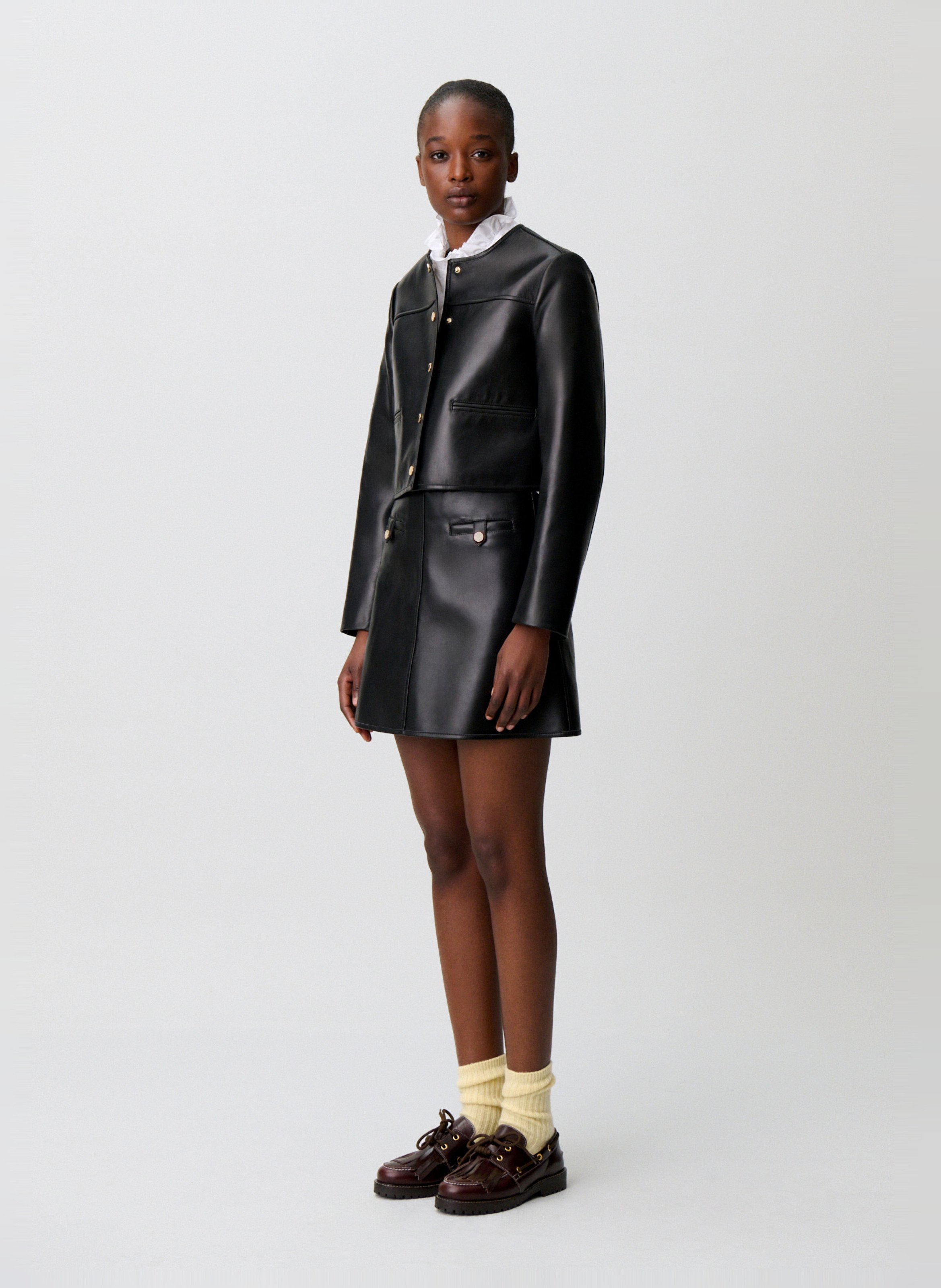 Jupe courte évasée en cuir CLAUDIE PIERLOT Noir