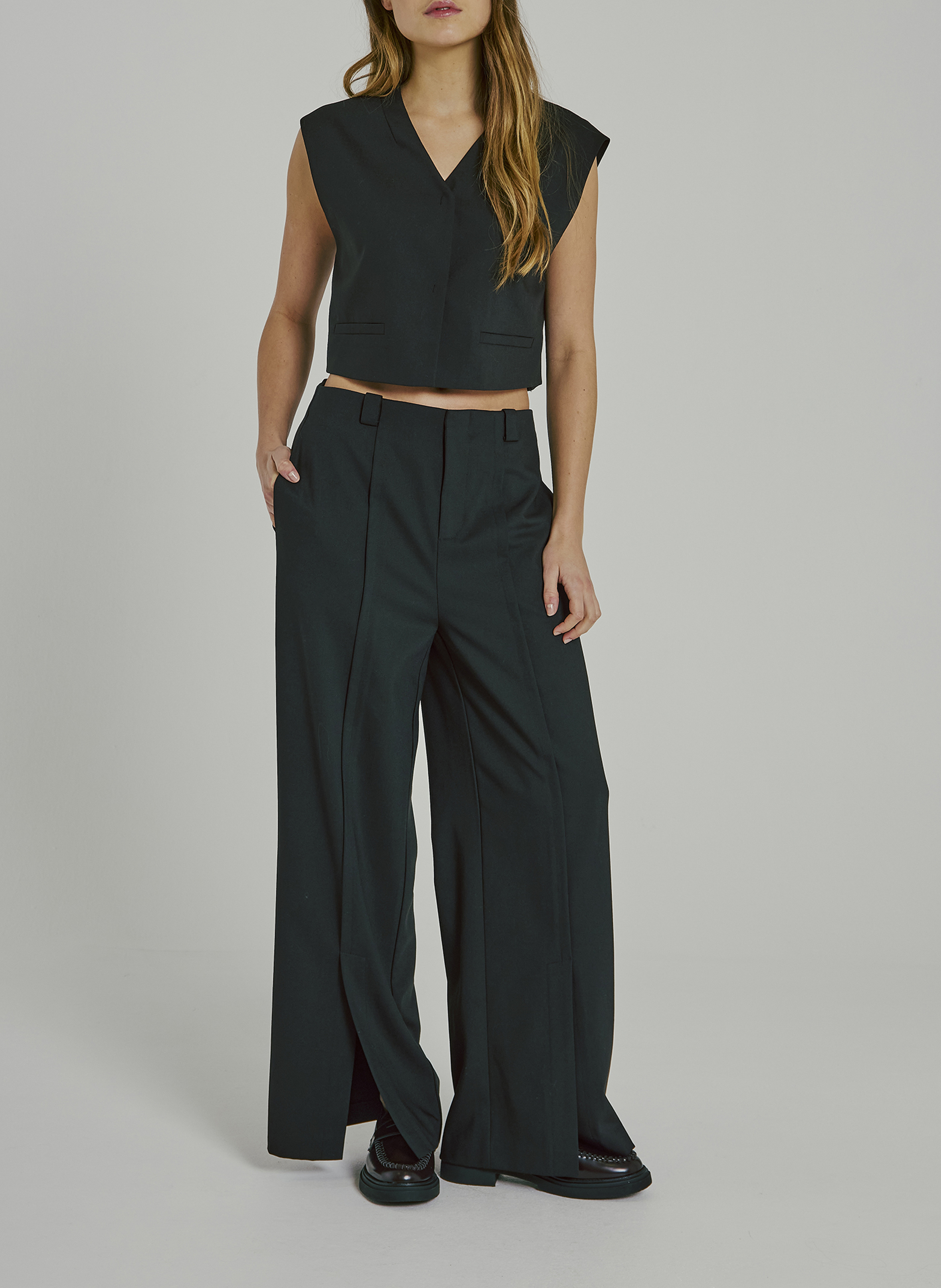 Wijde hoge taille broek uni NORR Zwart