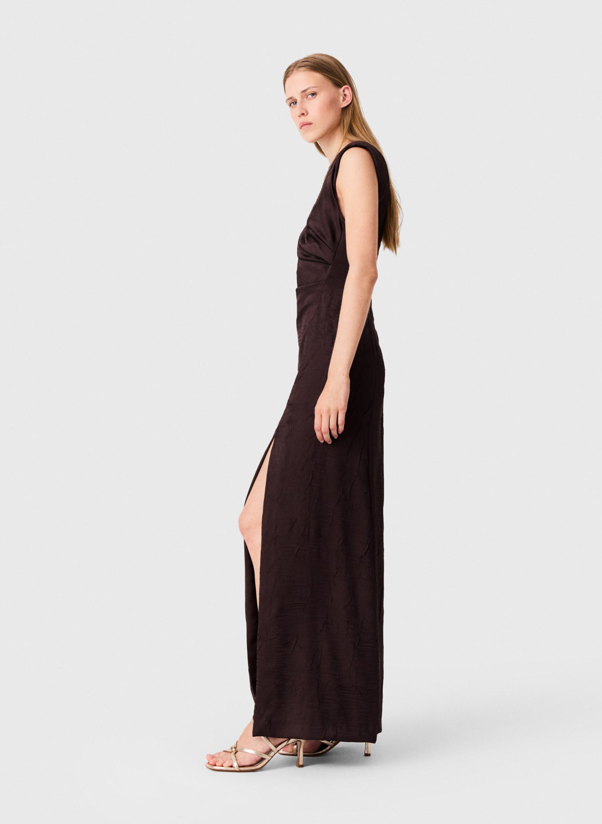 Long draped satin dress MAJE Brown