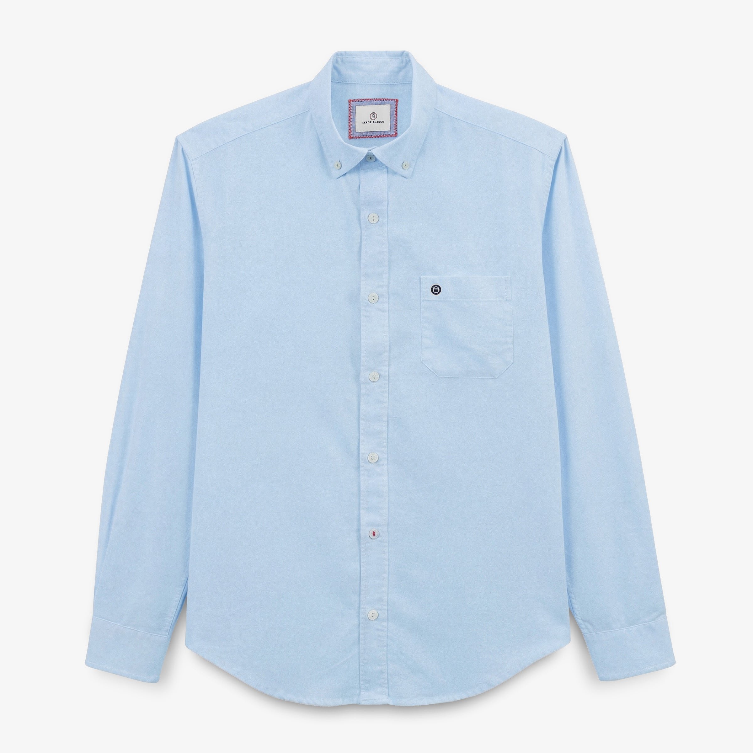 Chemise manches longues en coton oxford avec ganse tricolore SERGE BLANCO Bleu