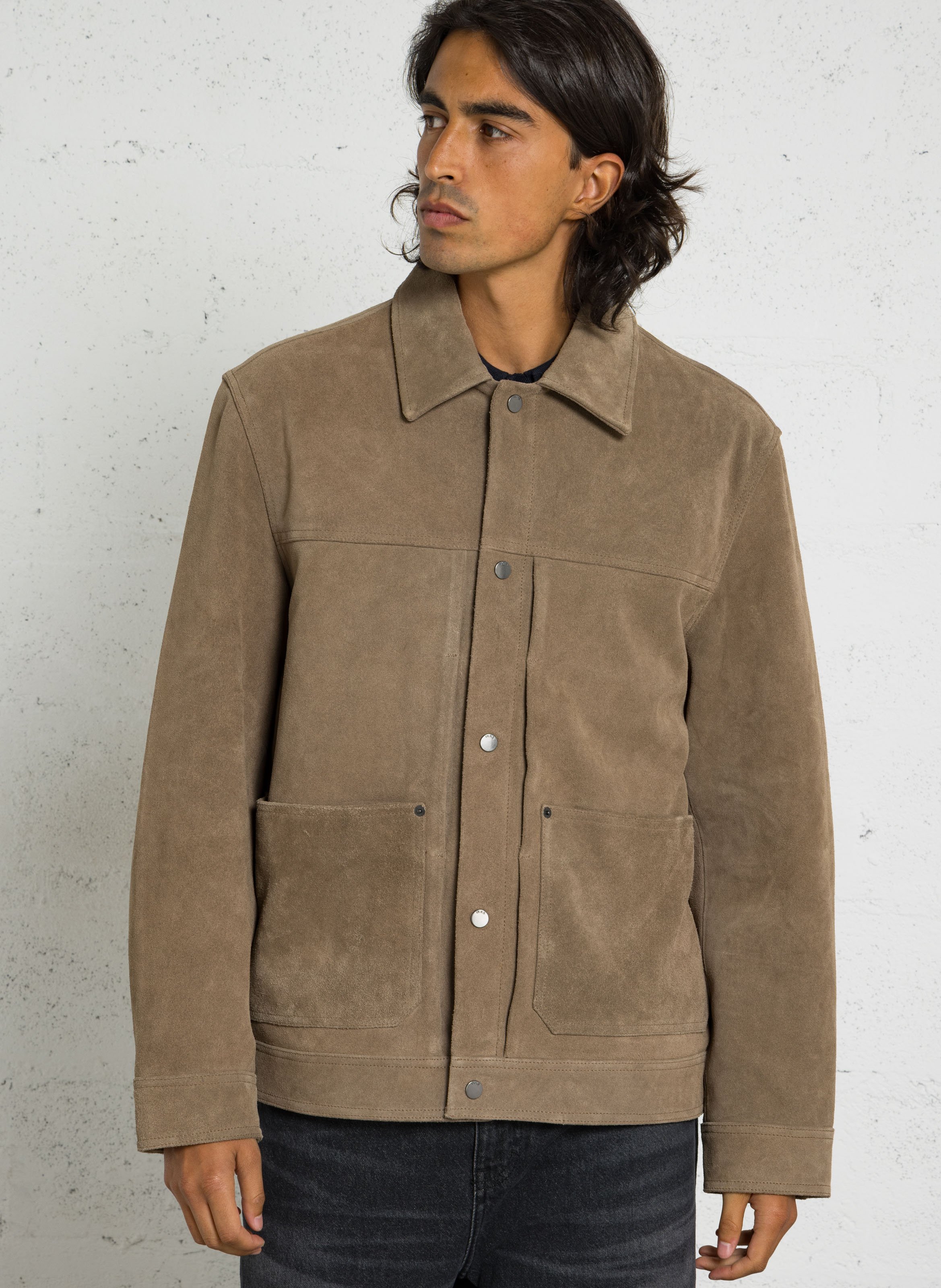 Gerade geschnittene Lederjacke mit klassischem Kragen IKKS Grun