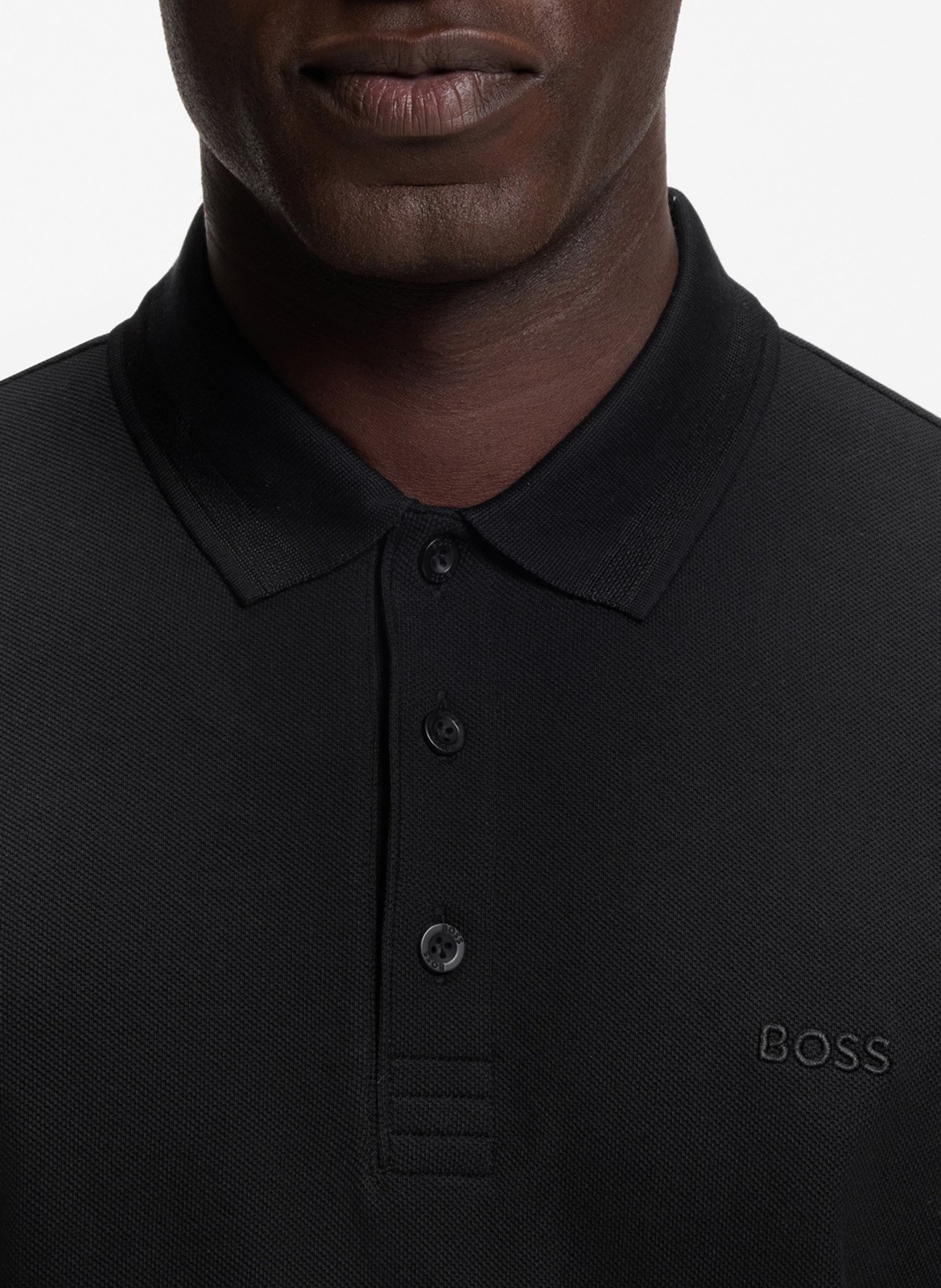 Long-sleeved cotton polo shirt BOSS Black