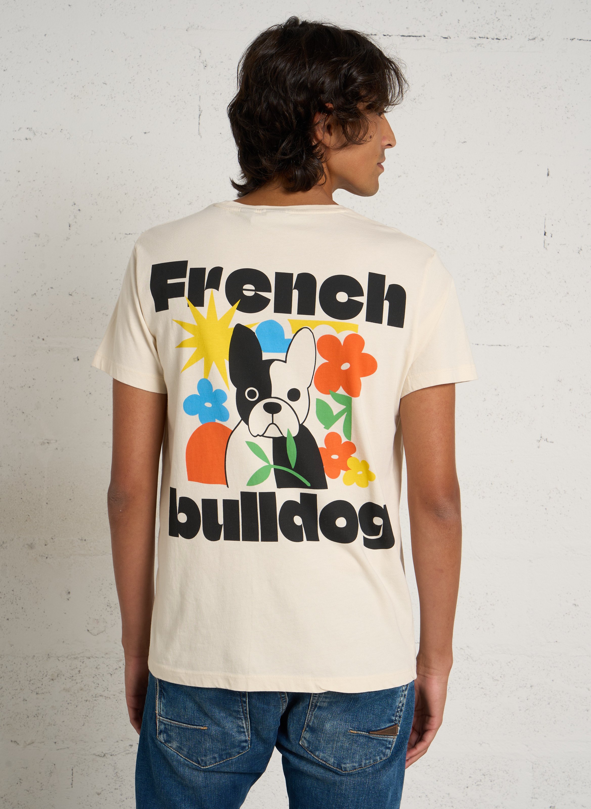 Tee-shirt droit col rond sérigraphié en coton LE TEMPS DES CERISES Blanc