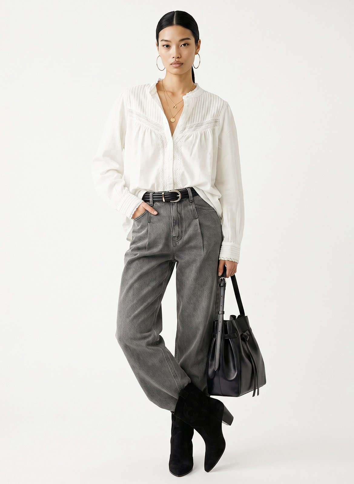 Blouse met ronde hals en kant KOOKAI Wit