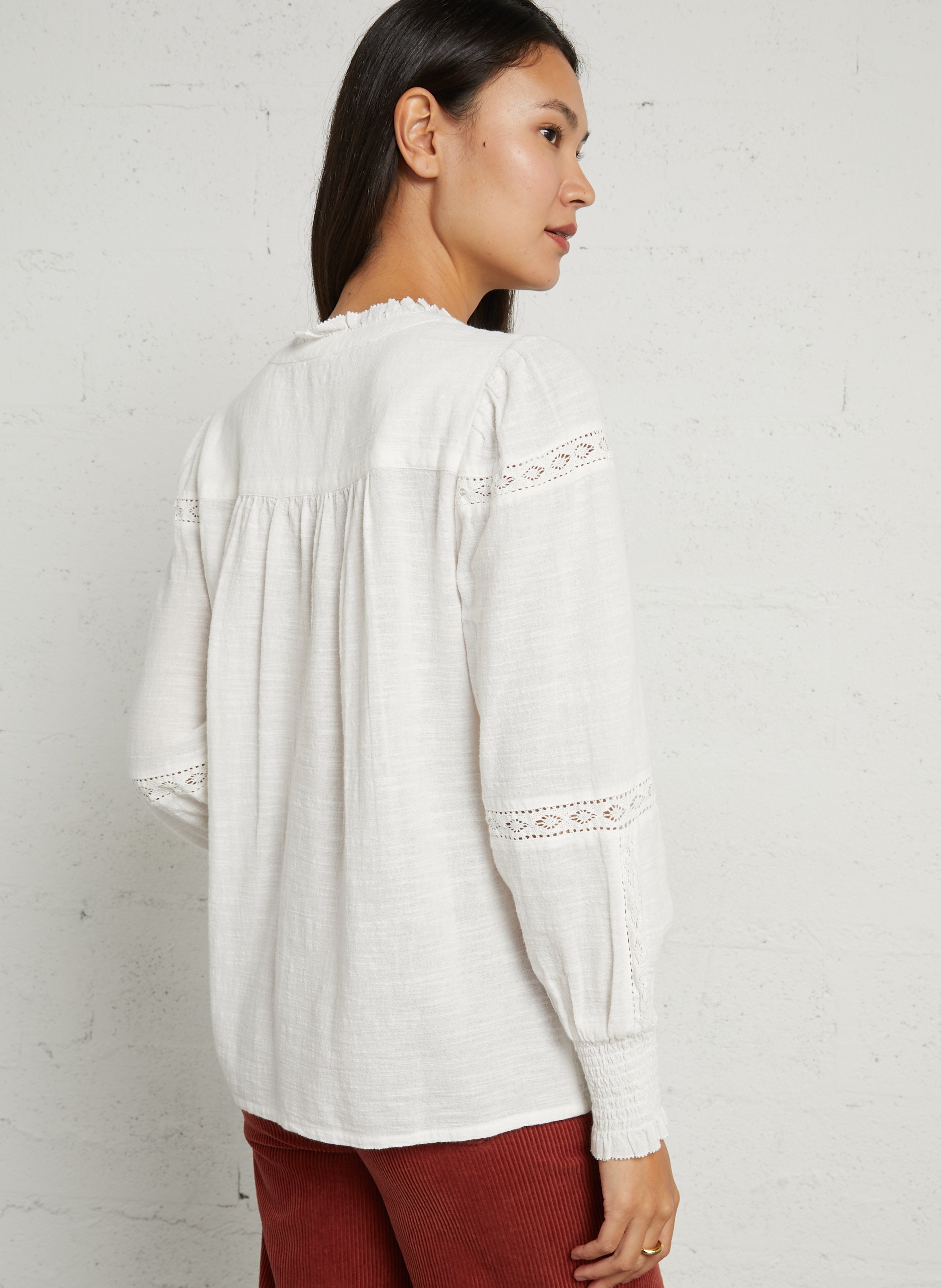 Oversized blouse with embroidered details in cotton MAISON 123 Beige