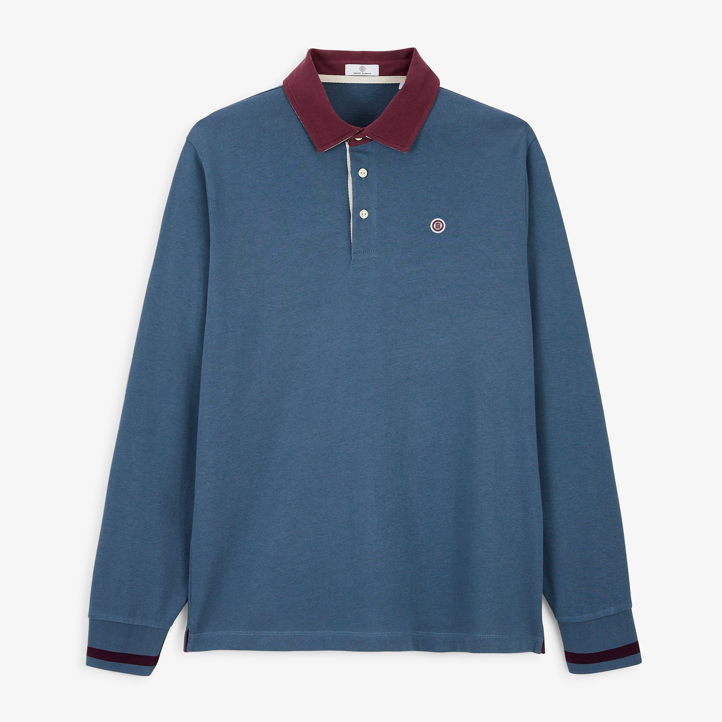 BLANCO BIARRITZ long-sleeved rugby polo shirt in blue lupin tartan SERGE BLANCO Blue
