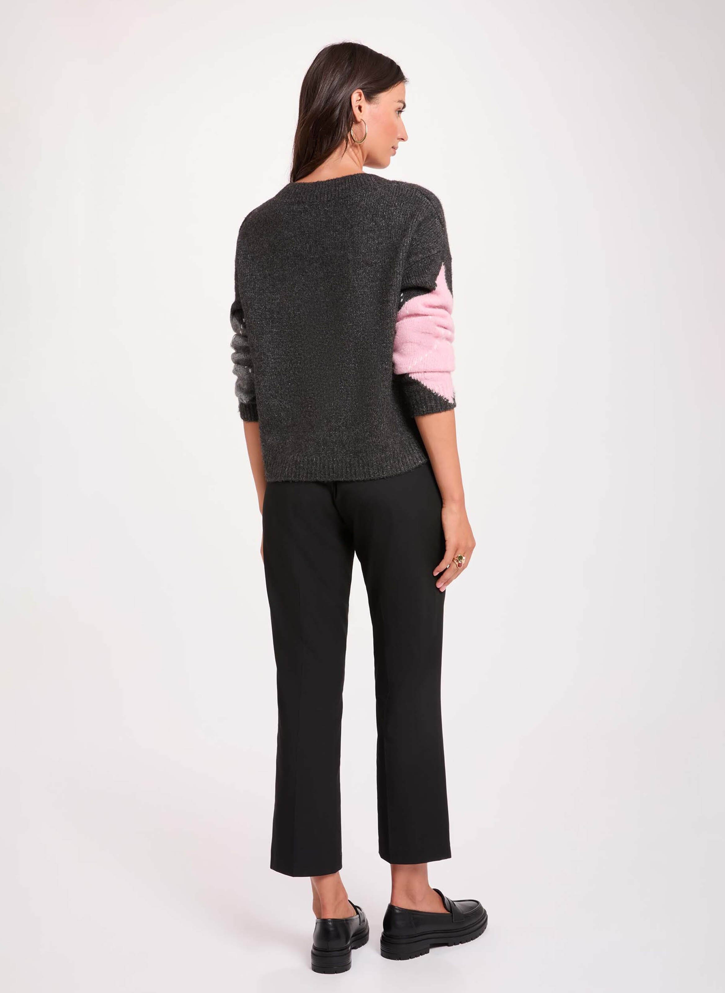 Gerader V-Ausschnitt-Pullover mit Muster MORGAN Grau