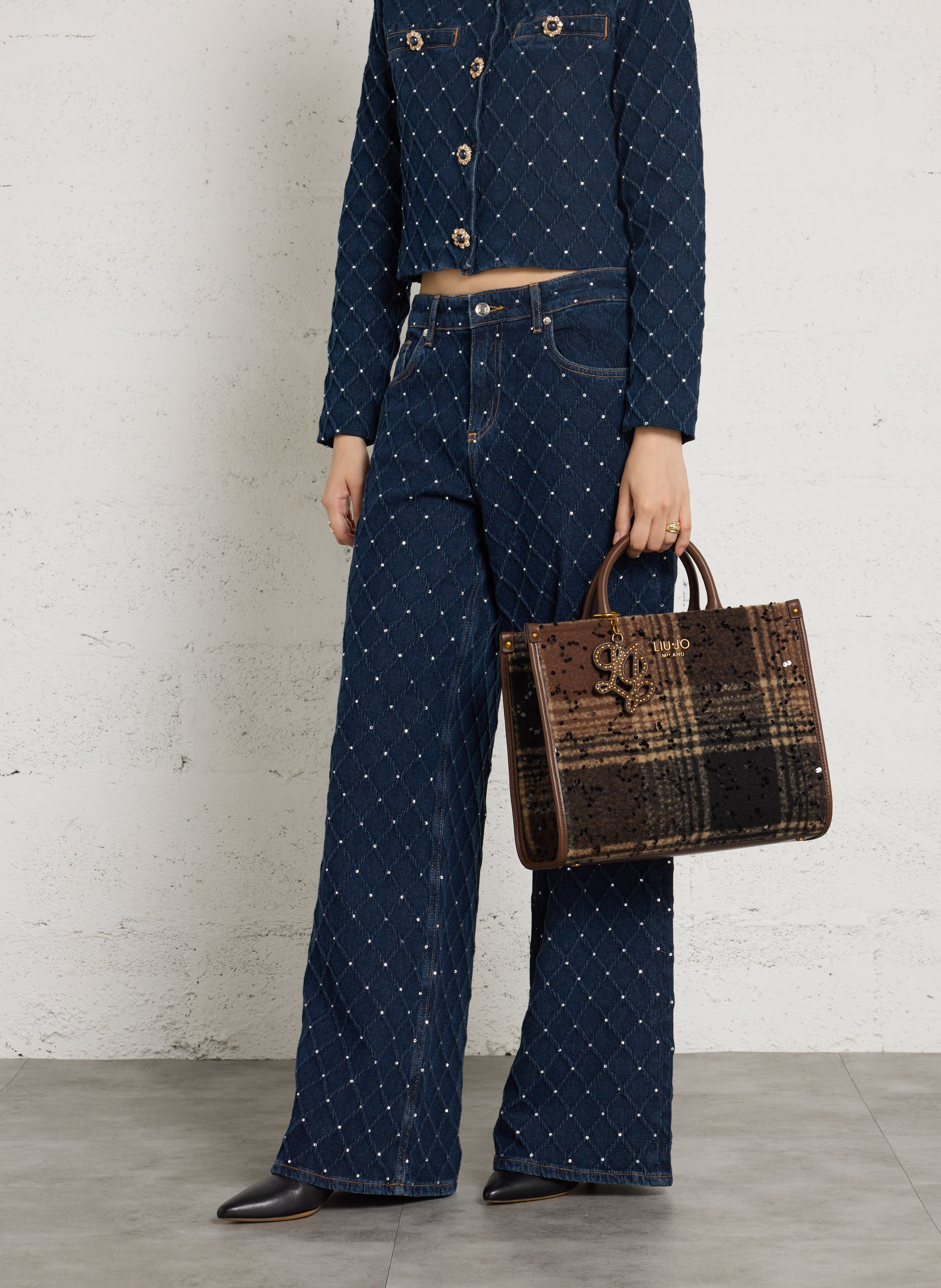 Sequin Check Handbag LIU JO Brown
