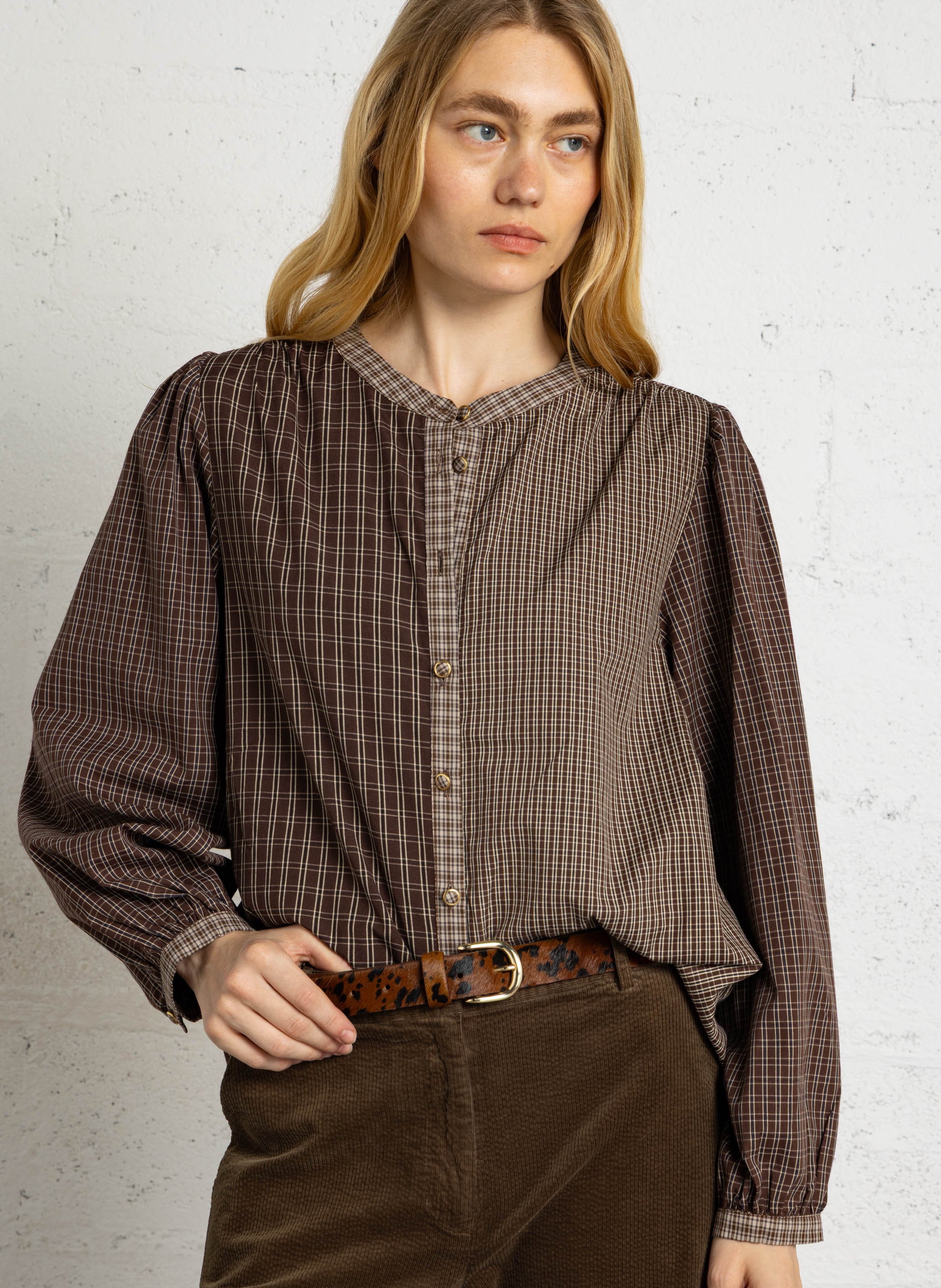 Straight checkered cotton blouse LA PETITE ETOILE Brown